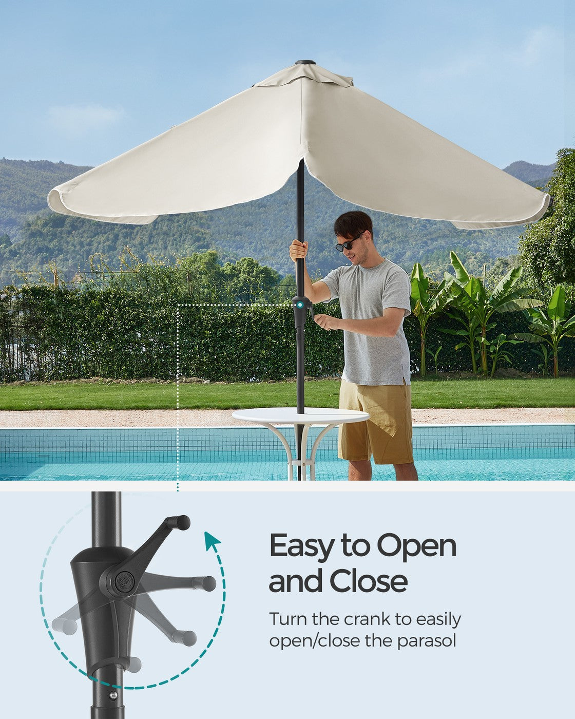 Patio Umbrella - 2 x 1.5m - Steel Frame - UPF 50+