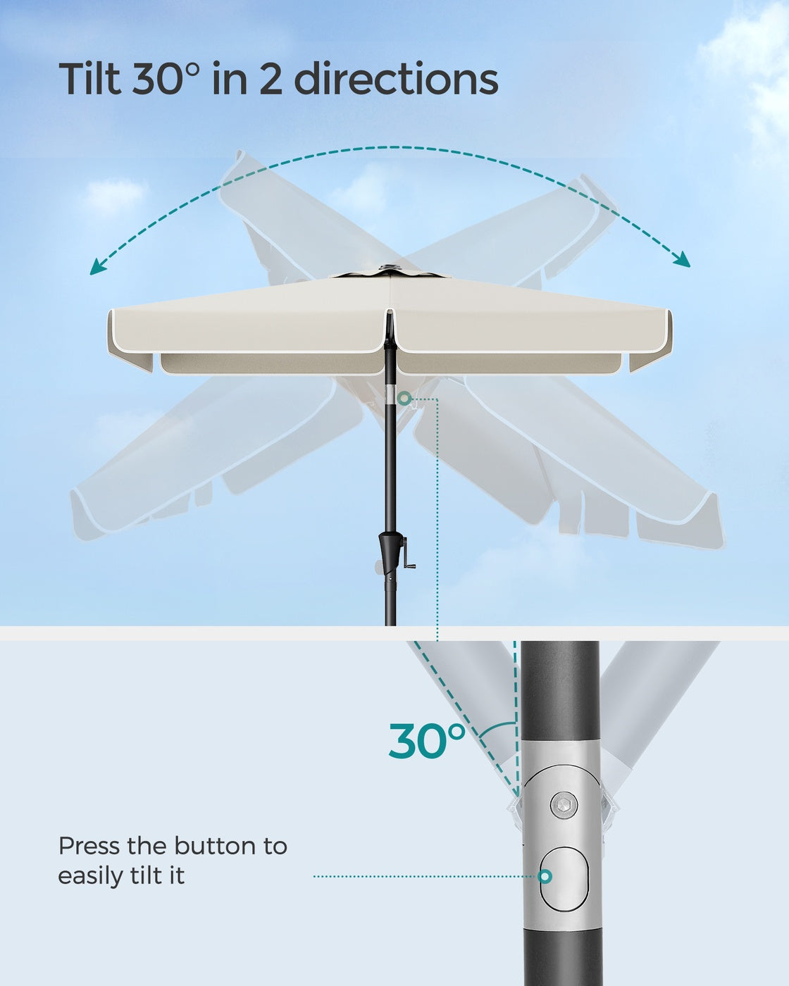 Patio Umbrella - 2 x 1.5m - Steel Frame - UPF 50+