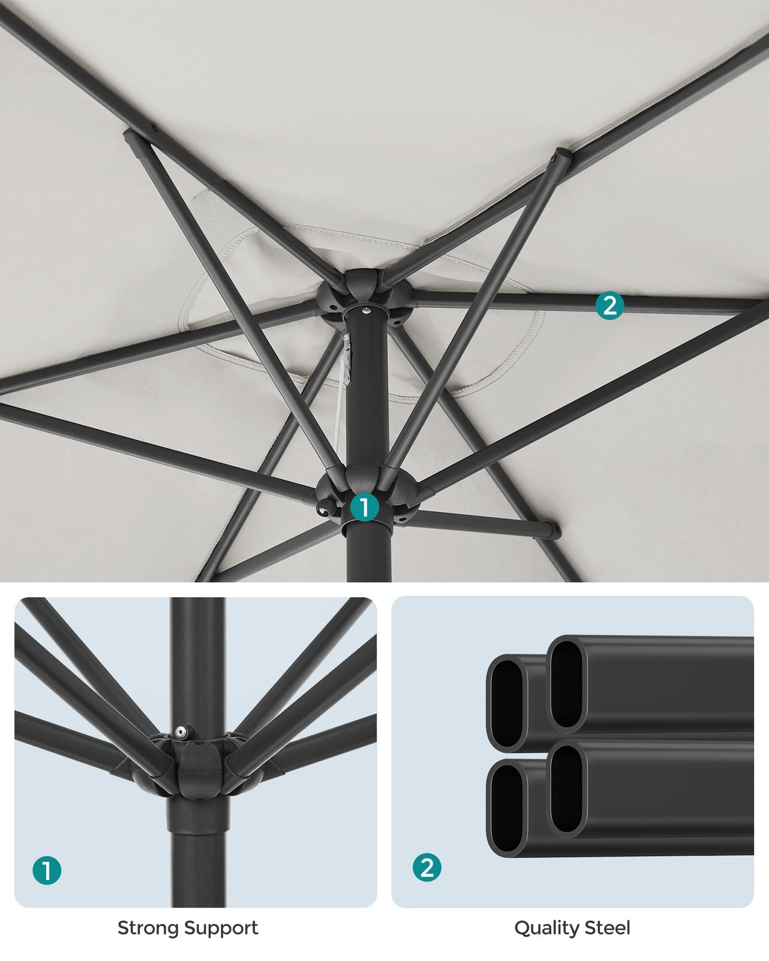 Patio Umbrella - 2 x 1.5m - Steel Frame - UPF 50+
