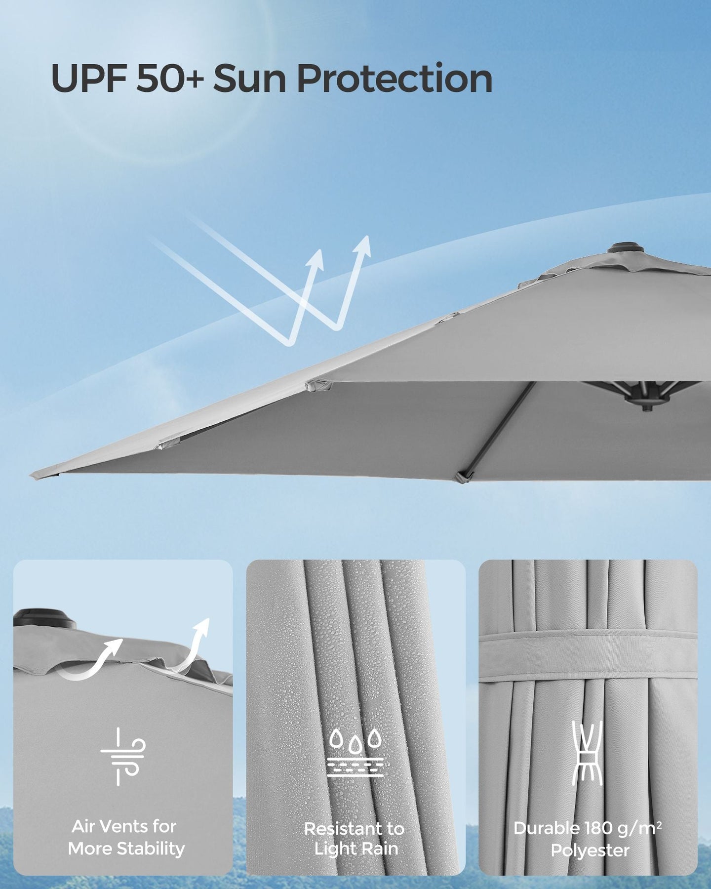 Cantilever Garden Parasol - Fabric - Dove Grey - UPF 50+