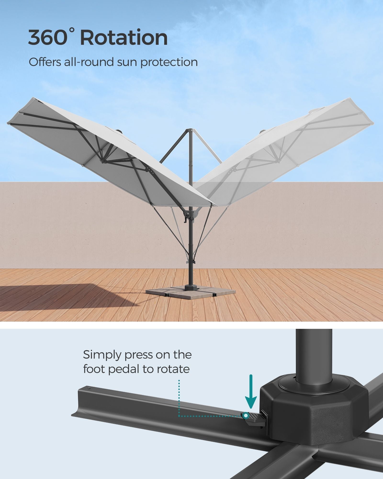 Cantilever Garden Parasol - Fabric - Dove Grey - UPF 50+