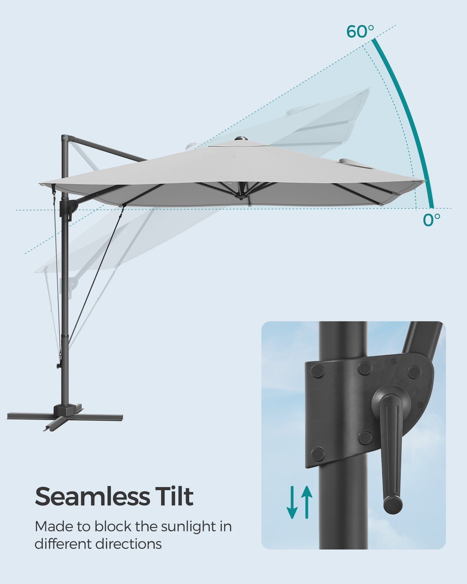 Cantilever Garden Parasol - Fabric - Dove Grey - UPF 50+