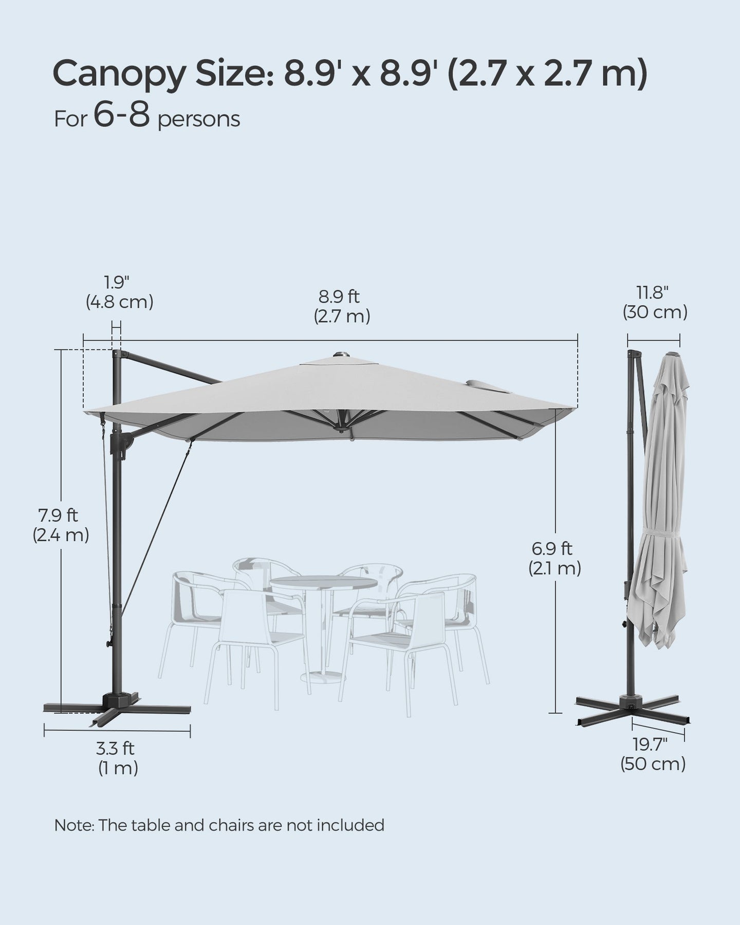 Cantilever Garden Parasol - Fabric - Dove Grey - UPF 50+