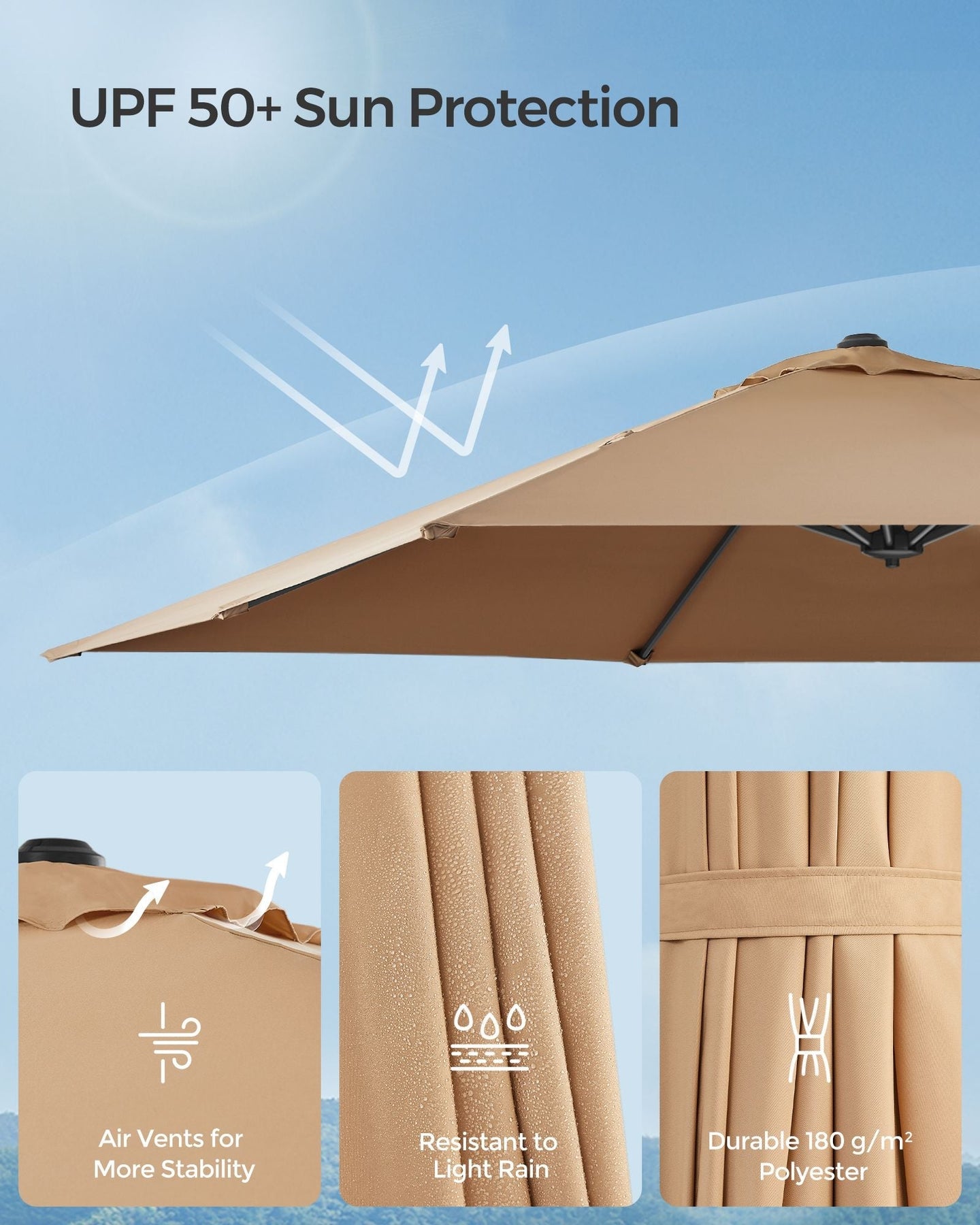 Cantilever Garden Parasol - Fabric - Camel Brown - UPF 50+