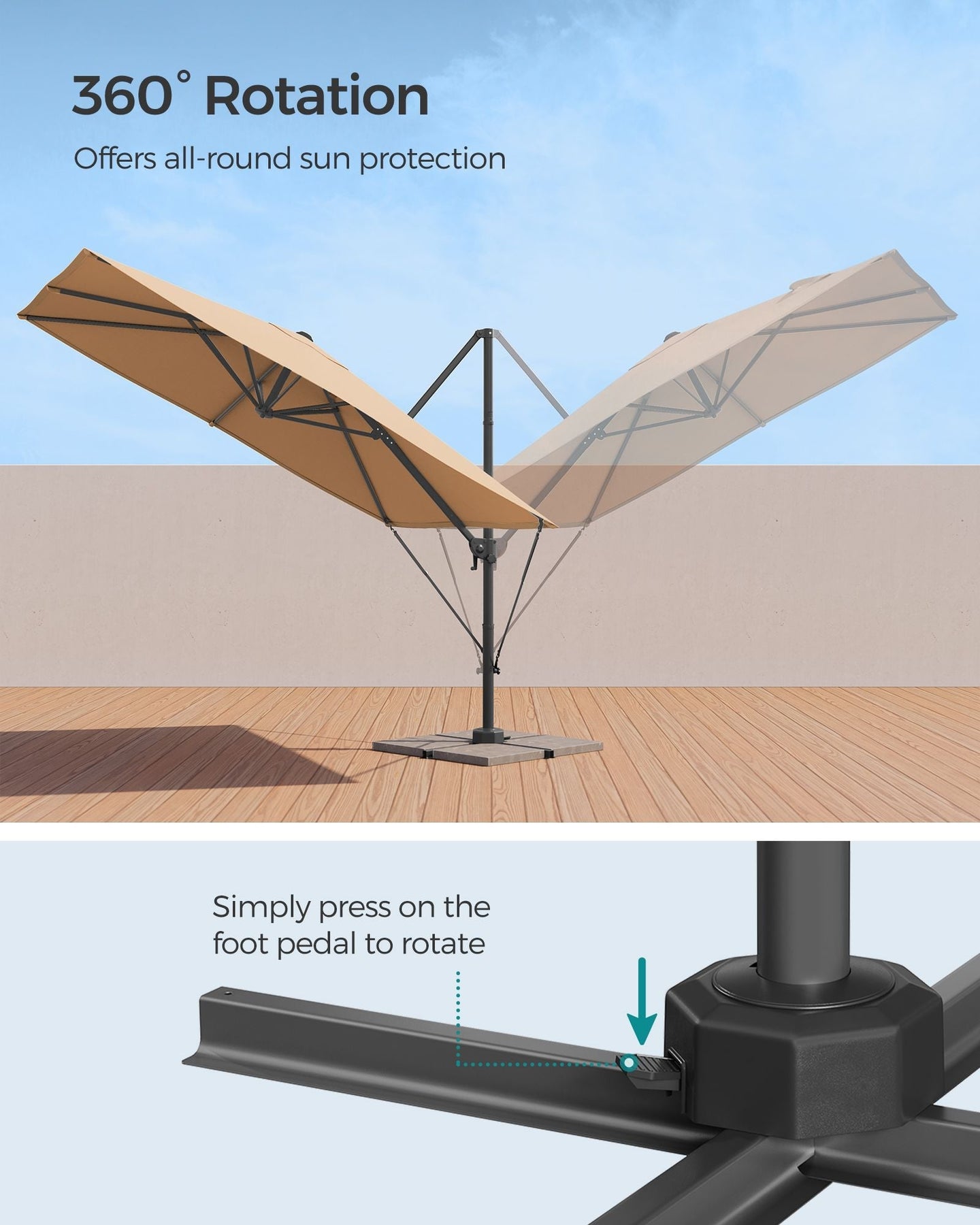 Cantilever Garden Parasol - Fabric - Camel Brown - UPF 50+