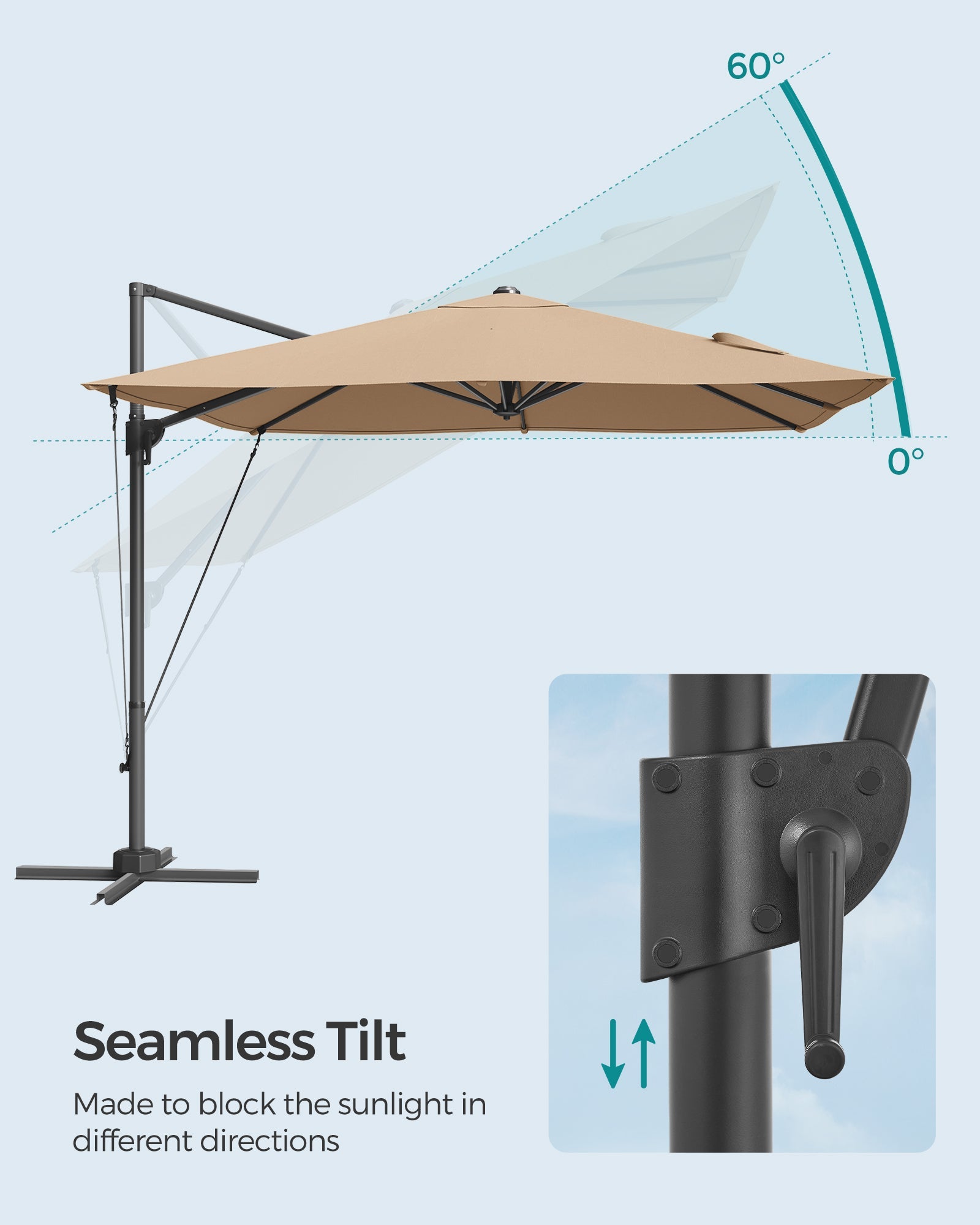 Cantilever Garden Parasol - Fabric - Camel Brown - UPF 50+