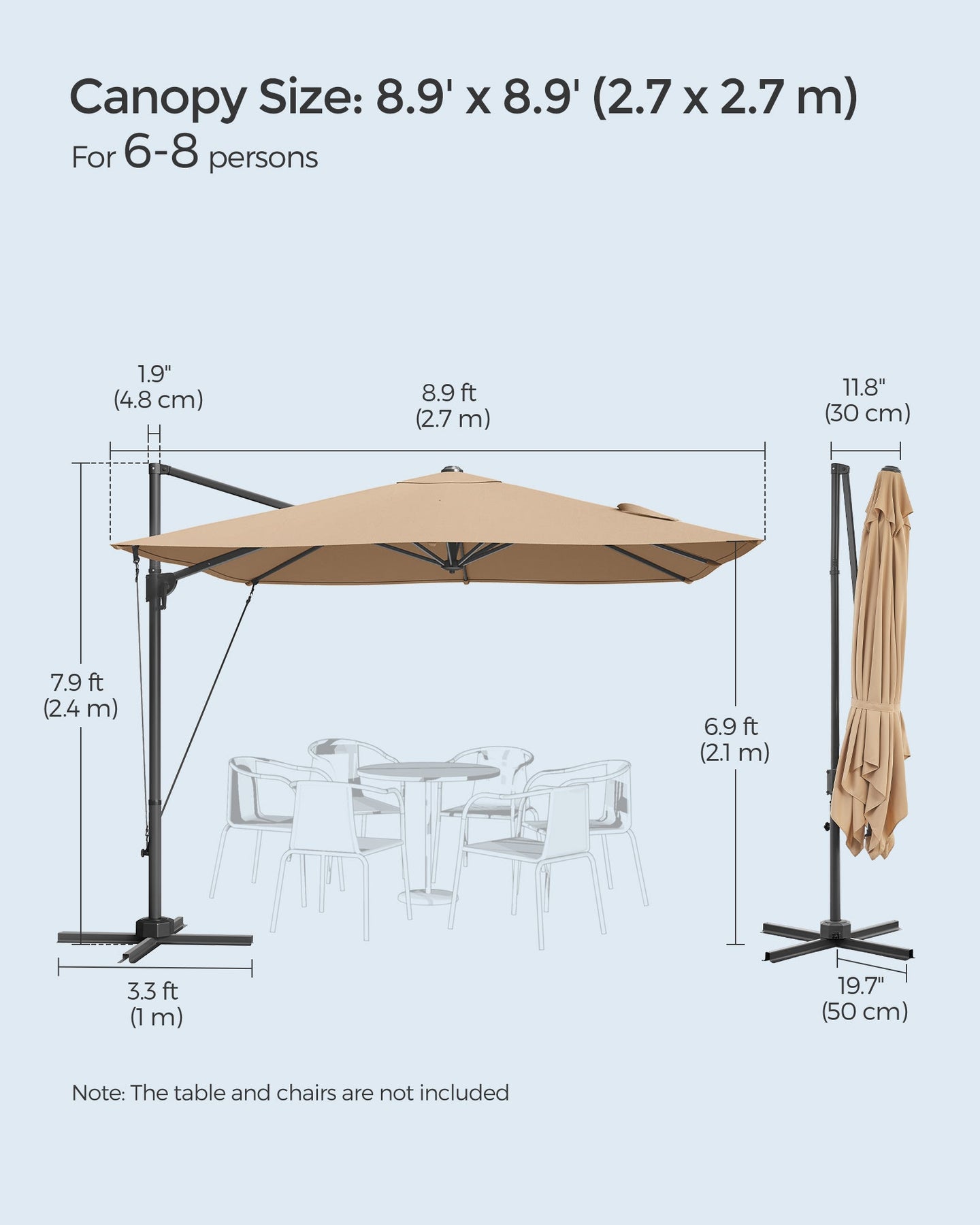 Cantilever Garden Parasol - Fabric - Camel Brown - UPF 50+