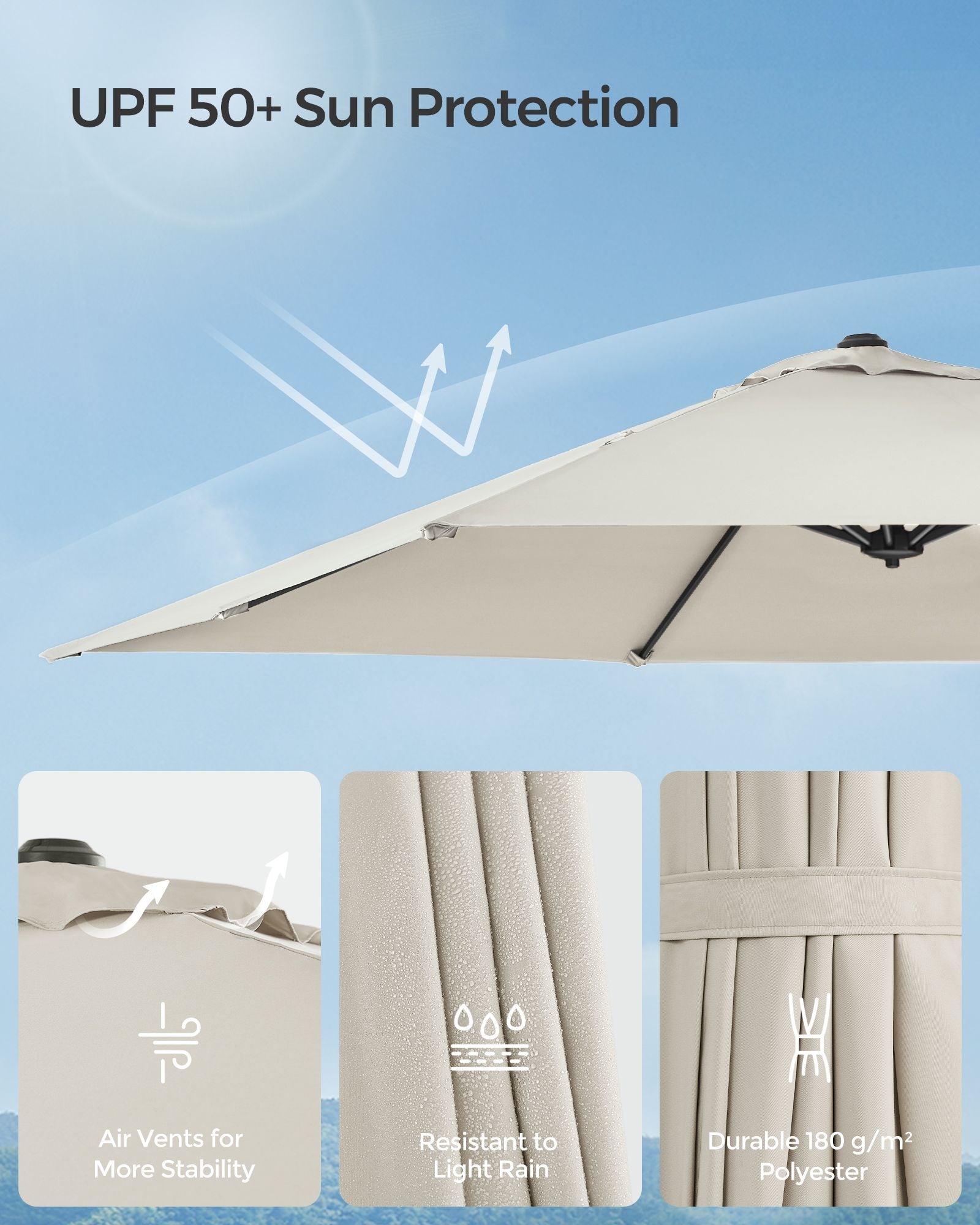 Cantilever Garden Parasol - 2.7 x 2.7 m - Fabric - UPF 50+