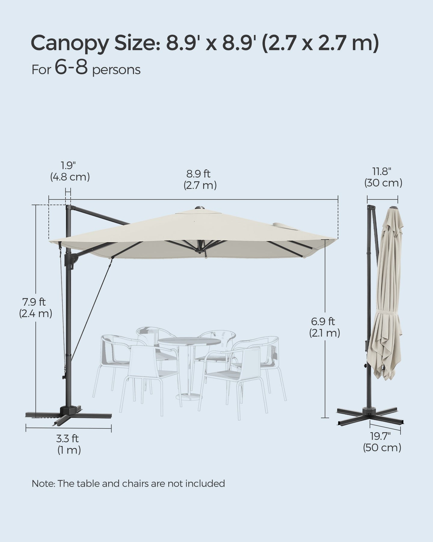 Cantilever Garden Parasol - 2.7 x 2.7 m - Fabric - UPF 50+