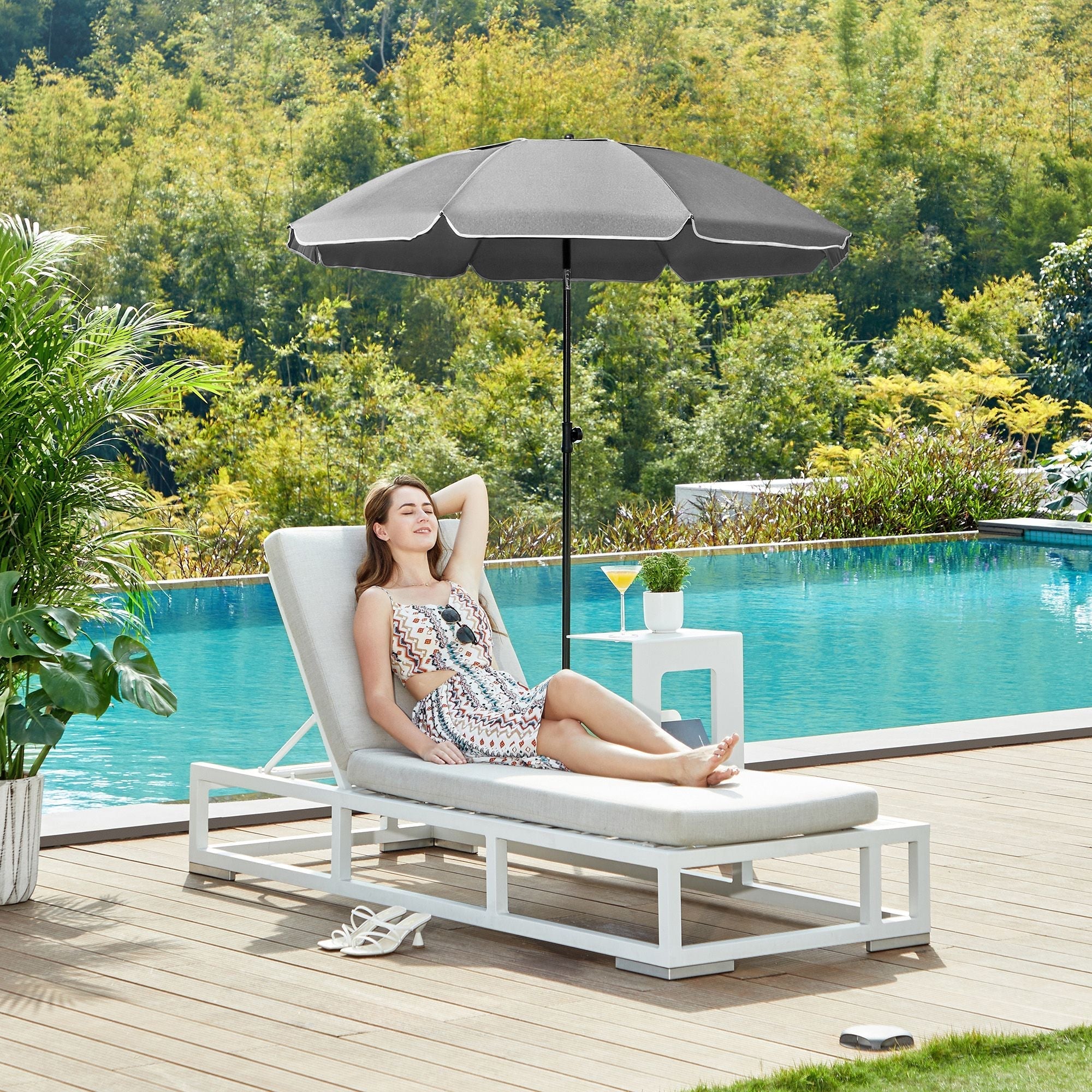 Beach Umbrella - Polyester - Grey - UPF 50+ Sun Protection with Tilt Mechanism