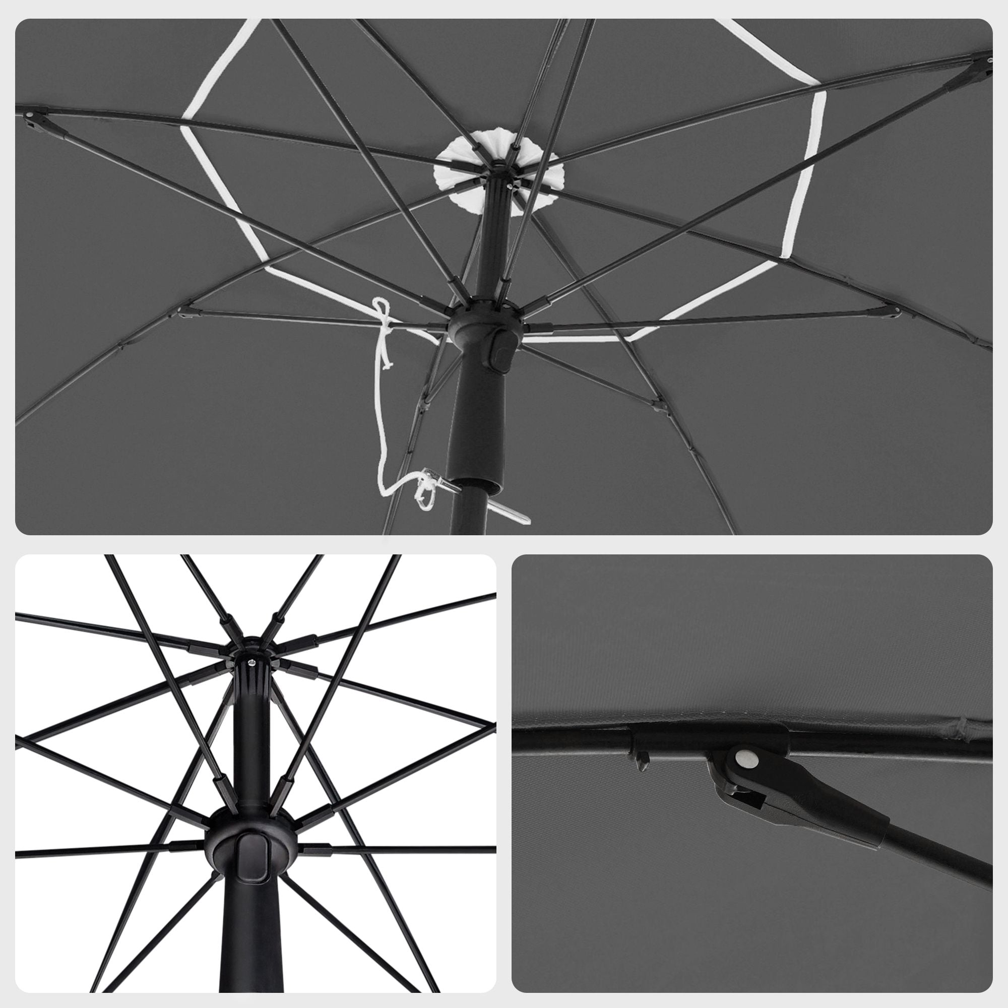 Beach Umbrella - Polyester - Grey - UPF 50+ Sun Protection with Tilt Mechanism