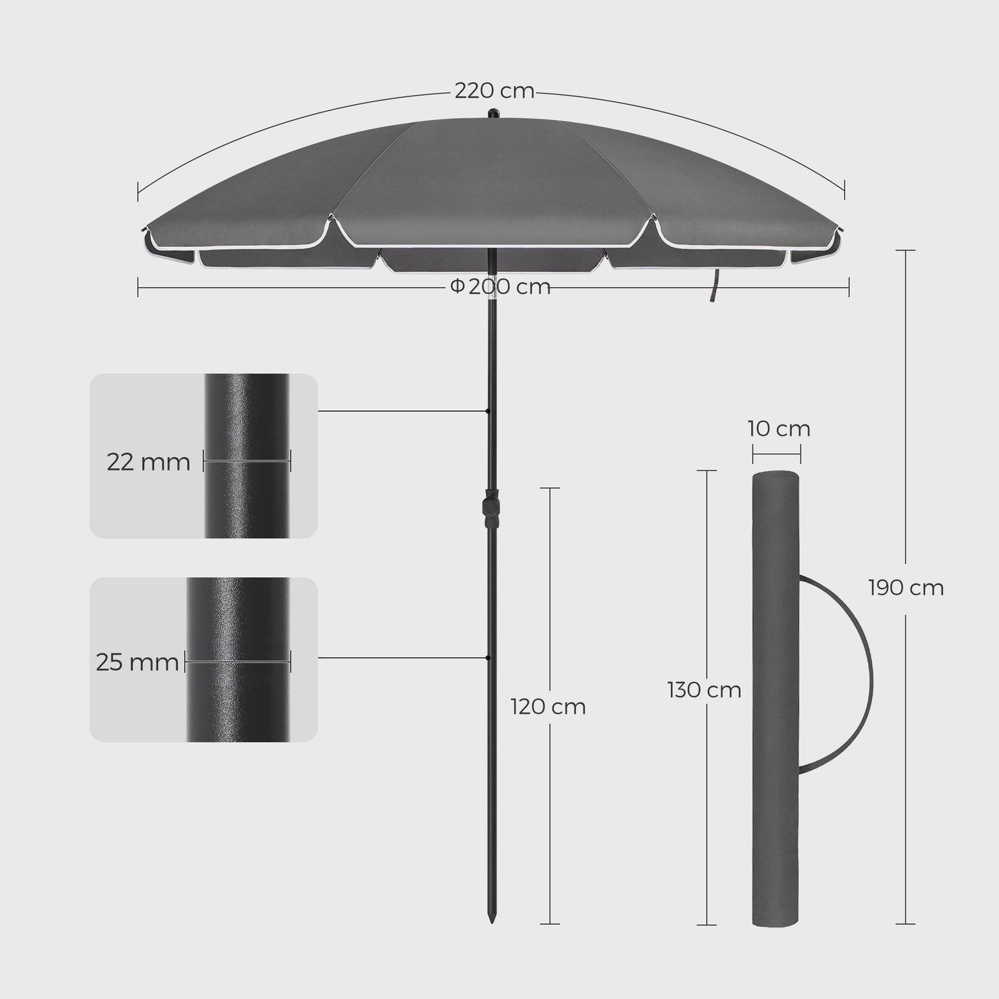 Beach Umbrella - Polyester - Taupe
