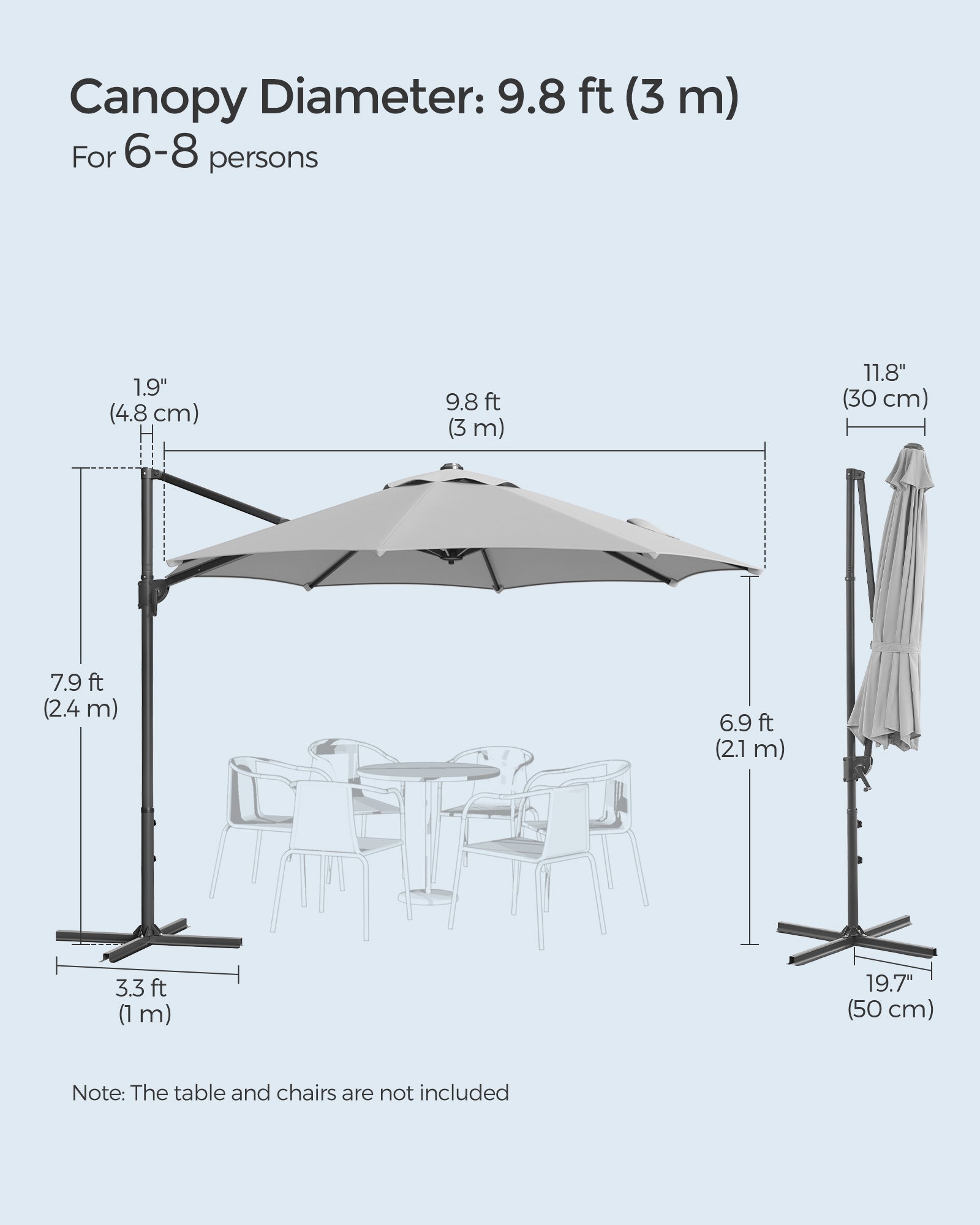 Garden Parasol - Fabric - Dove Grey - UPF 50+
