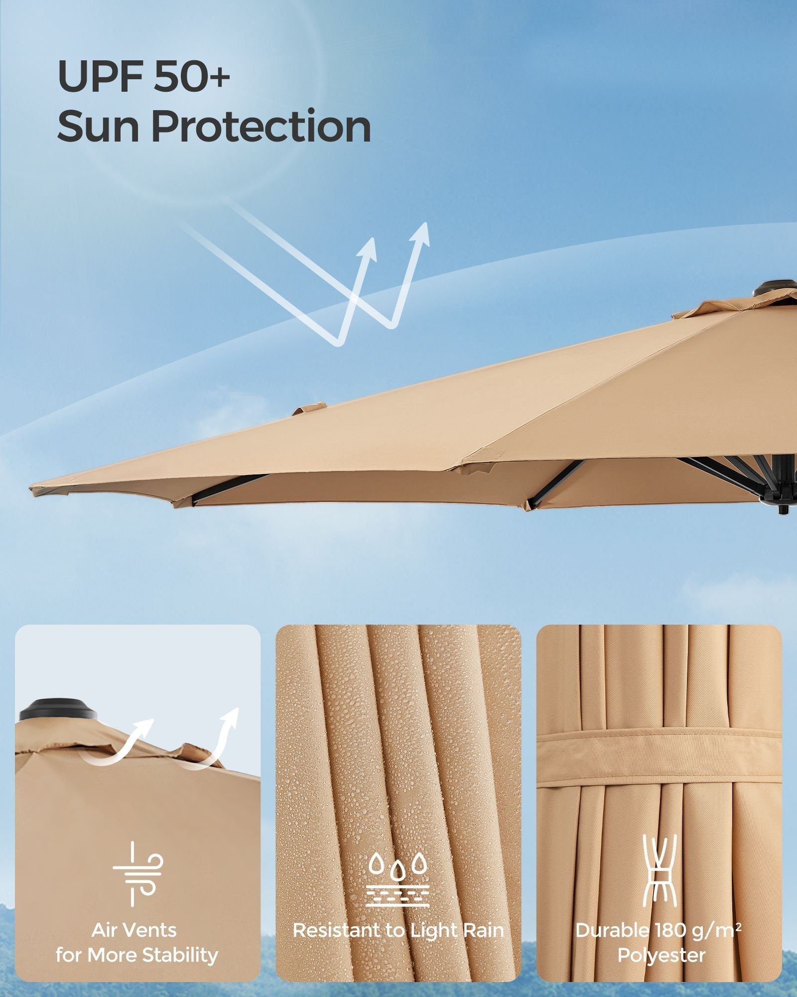 Garden Parasol - Fabric - Camel Brown - UPF 50+