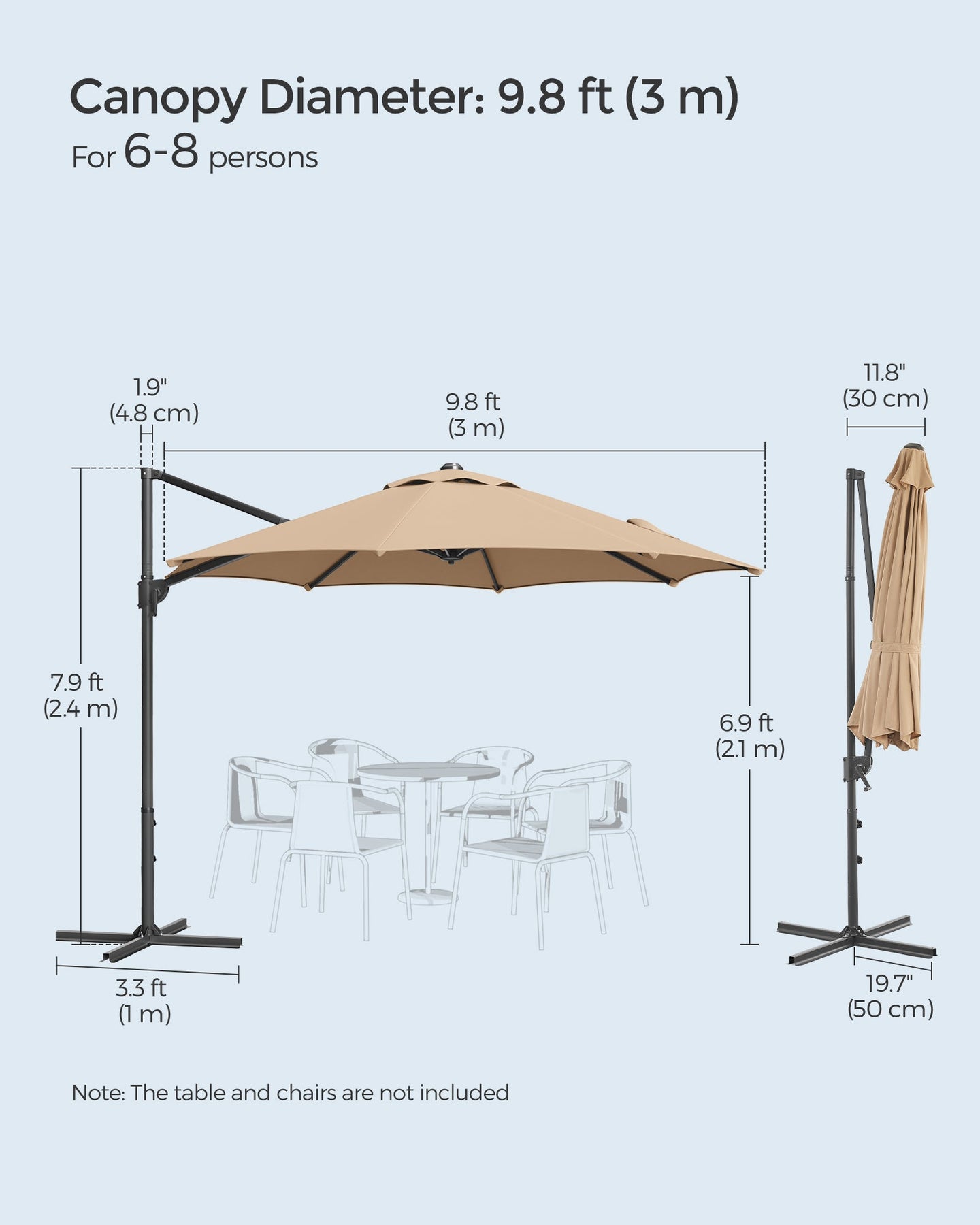 Garden Parasol - Fabric - Camel Brown - UPF 50+