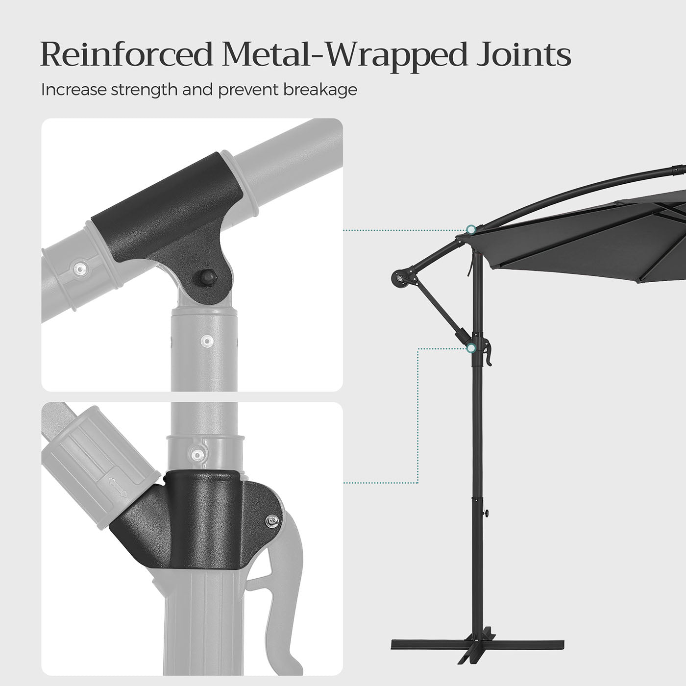 Cantilever Garden Parasol - Fabric - Grey - 3 m with Crank and UPF 50+ Sun Protection