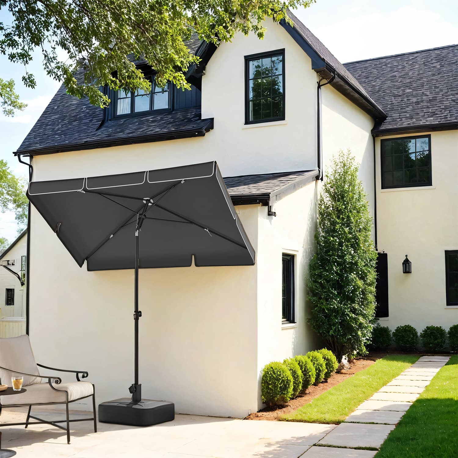 Outdoor Umbrella - Fabric - Grey - Tilting Canopy with UPF 50+ Protection