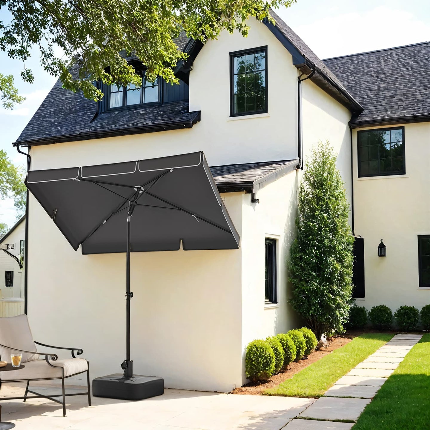 Outdoor Umbrella - Fabric - Grey - Tilting Canopy with UPF 50+ Protection