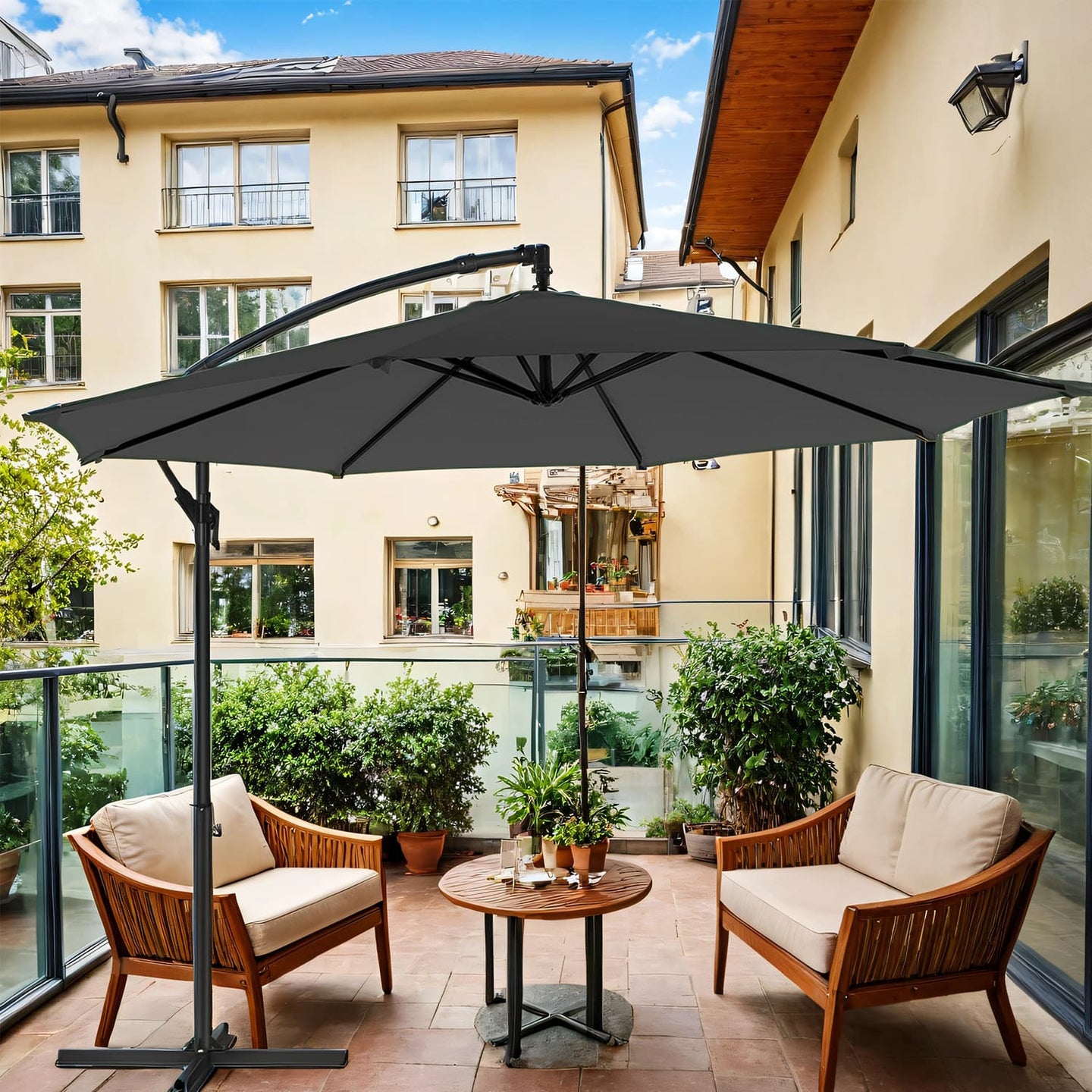 Cantilever Garden Umbrella - Fabric - Grey - 3 m with Offset Design and UPF 50+ Protection