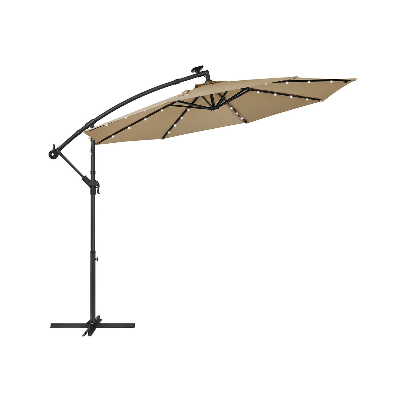 Cantilever Patio Umbrella - Fabric - Red - Solar-Powered LED Lights
