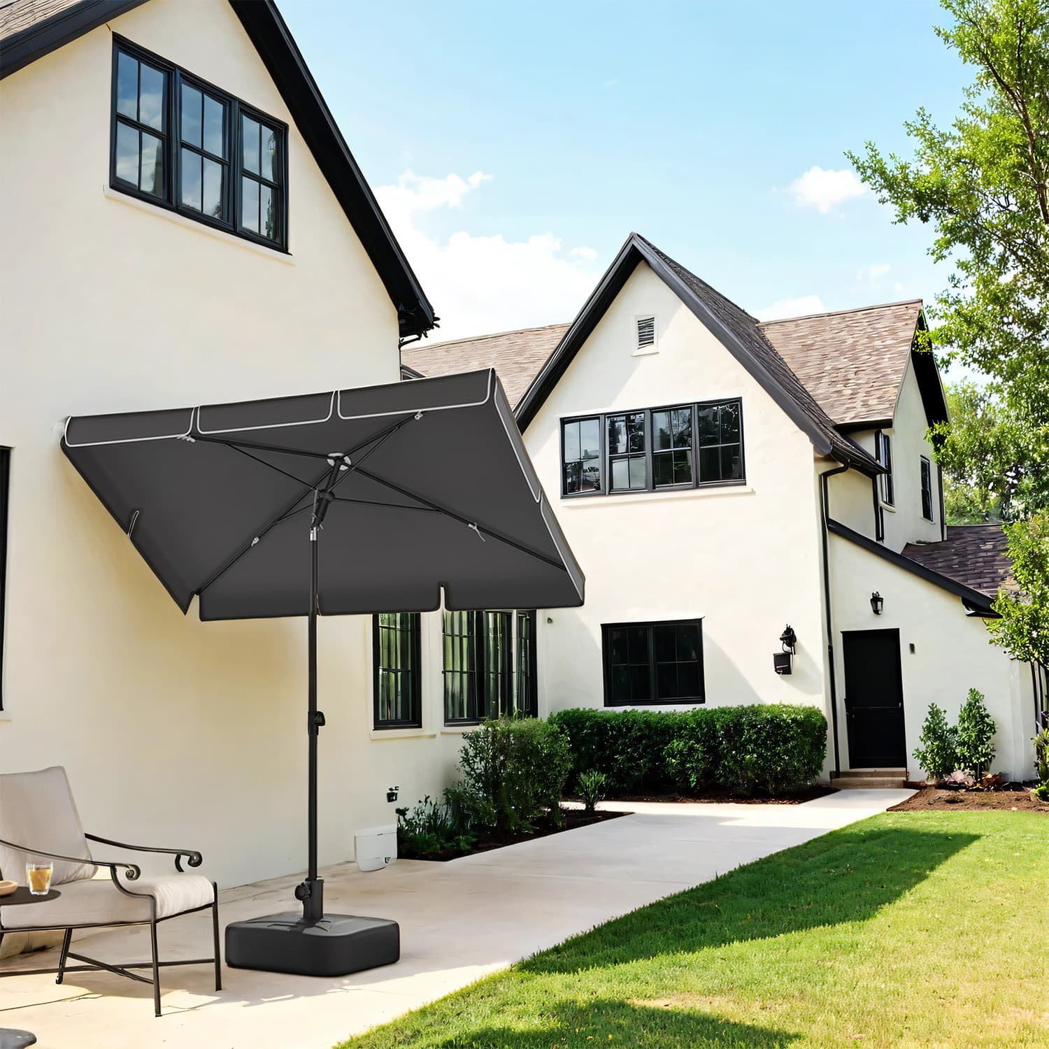 Outdoor Umbrella - Fabric - Grey - Tilting Canopy with UPF 50+ Protection