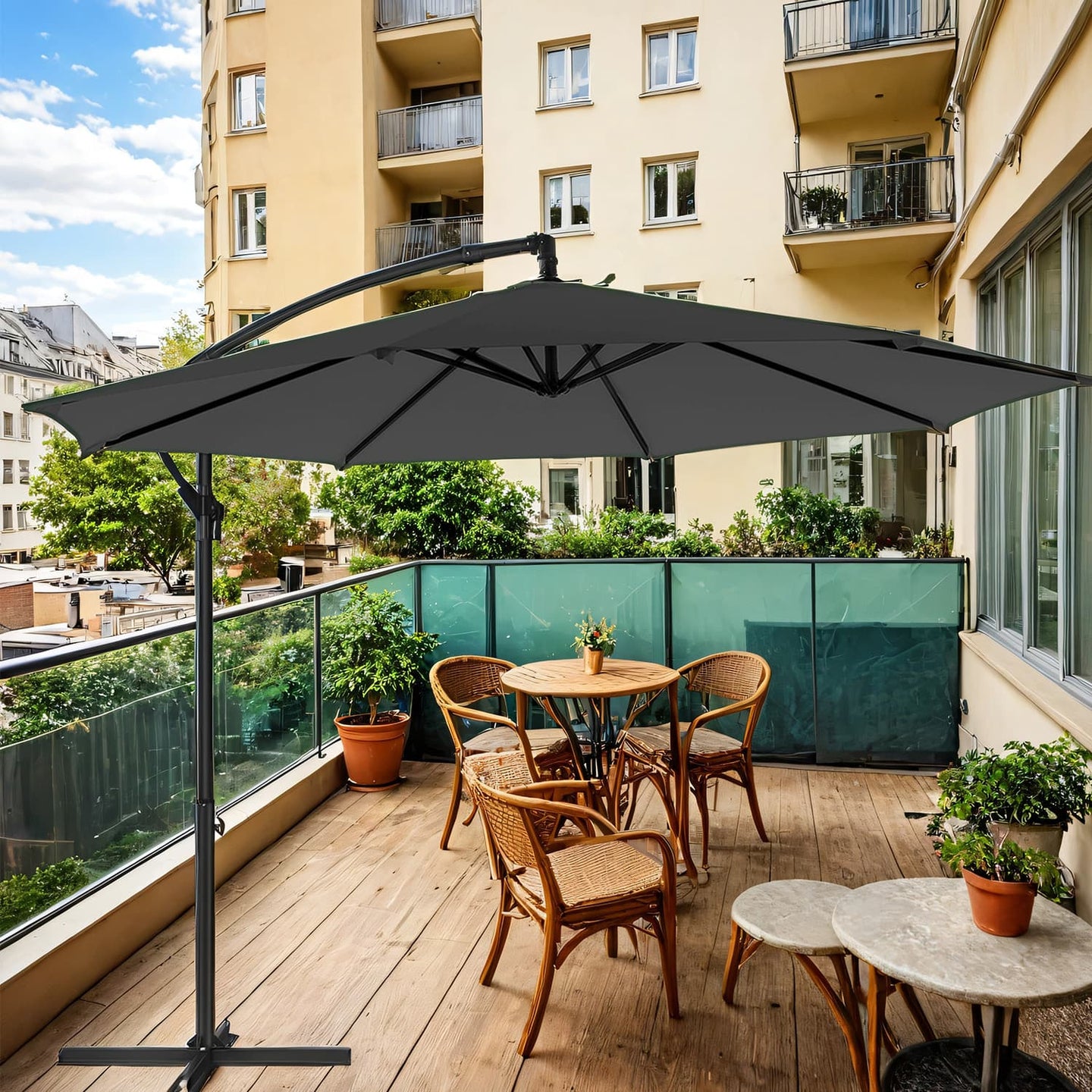 Cantilever Garden Umbrella - Fabric - Grey - 3 m with Offset Design and UPF 50+ Protection