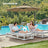 Cantilever Patio Umbrella - Fabric - Red - Solar-Powered LED Lights