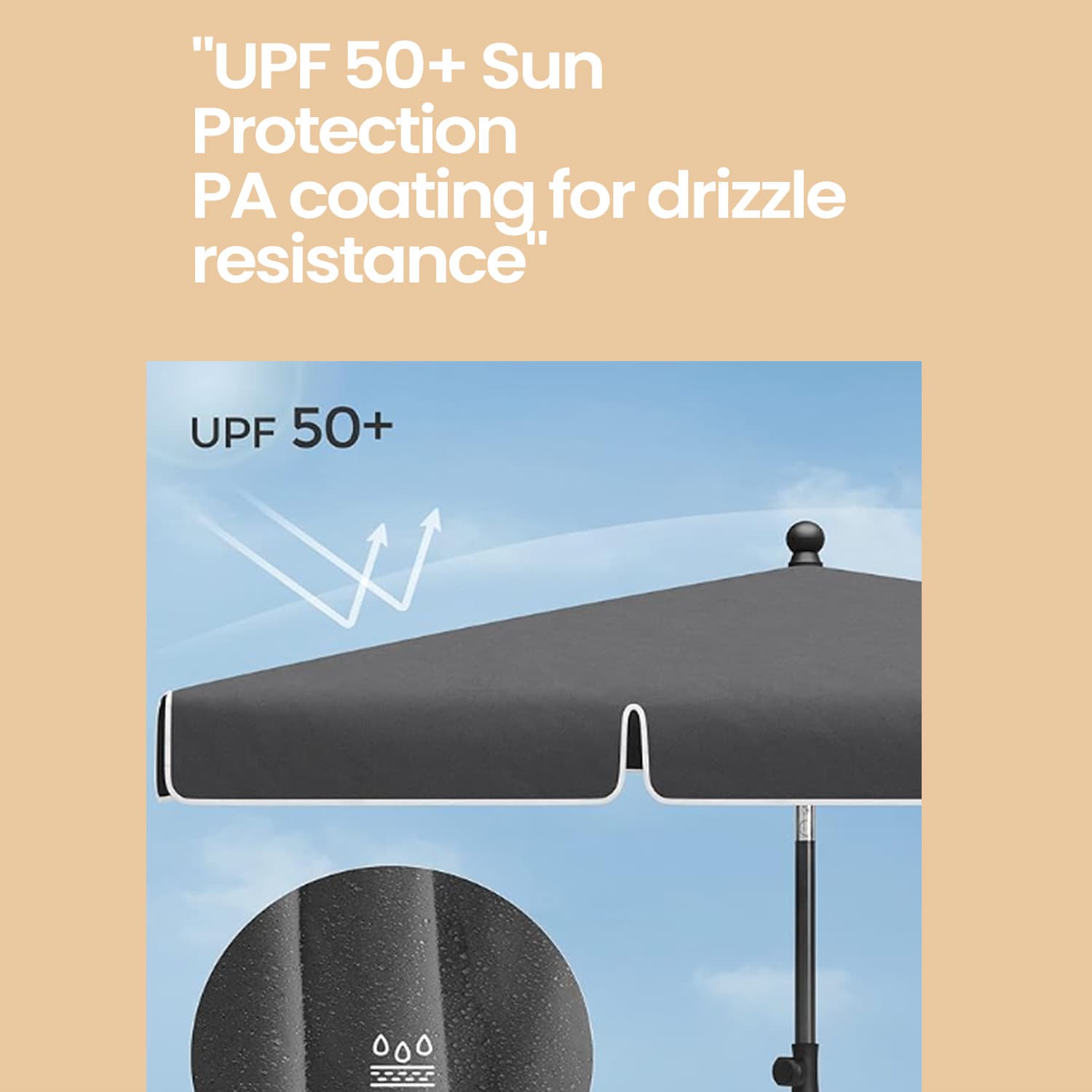 Outdoor Umbrella - Fabric - Grey - Tilting Canopy with UPF 50+ Protection