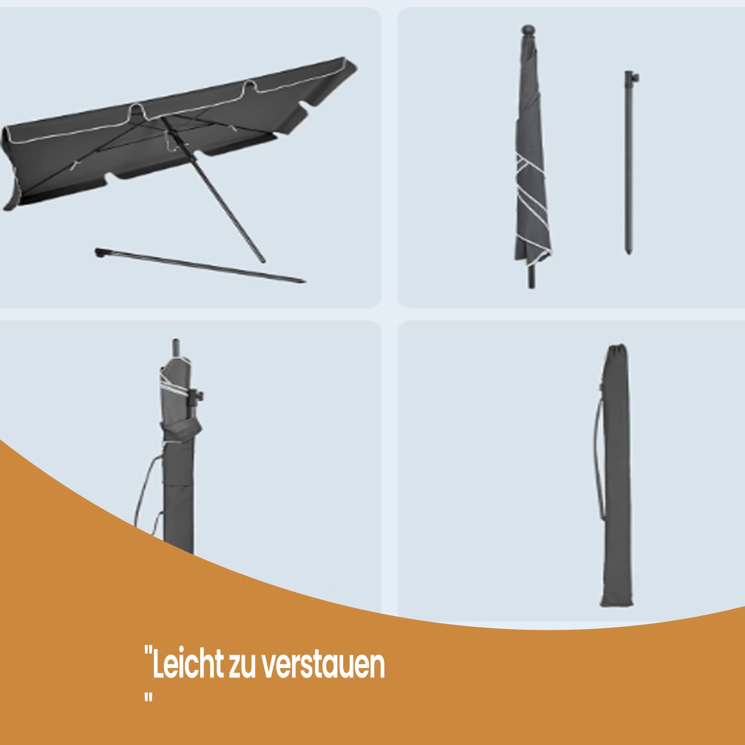 Outdoor Umbrella - Fabric - Grey - Tilting Canopy with UPF 50+ Protection
