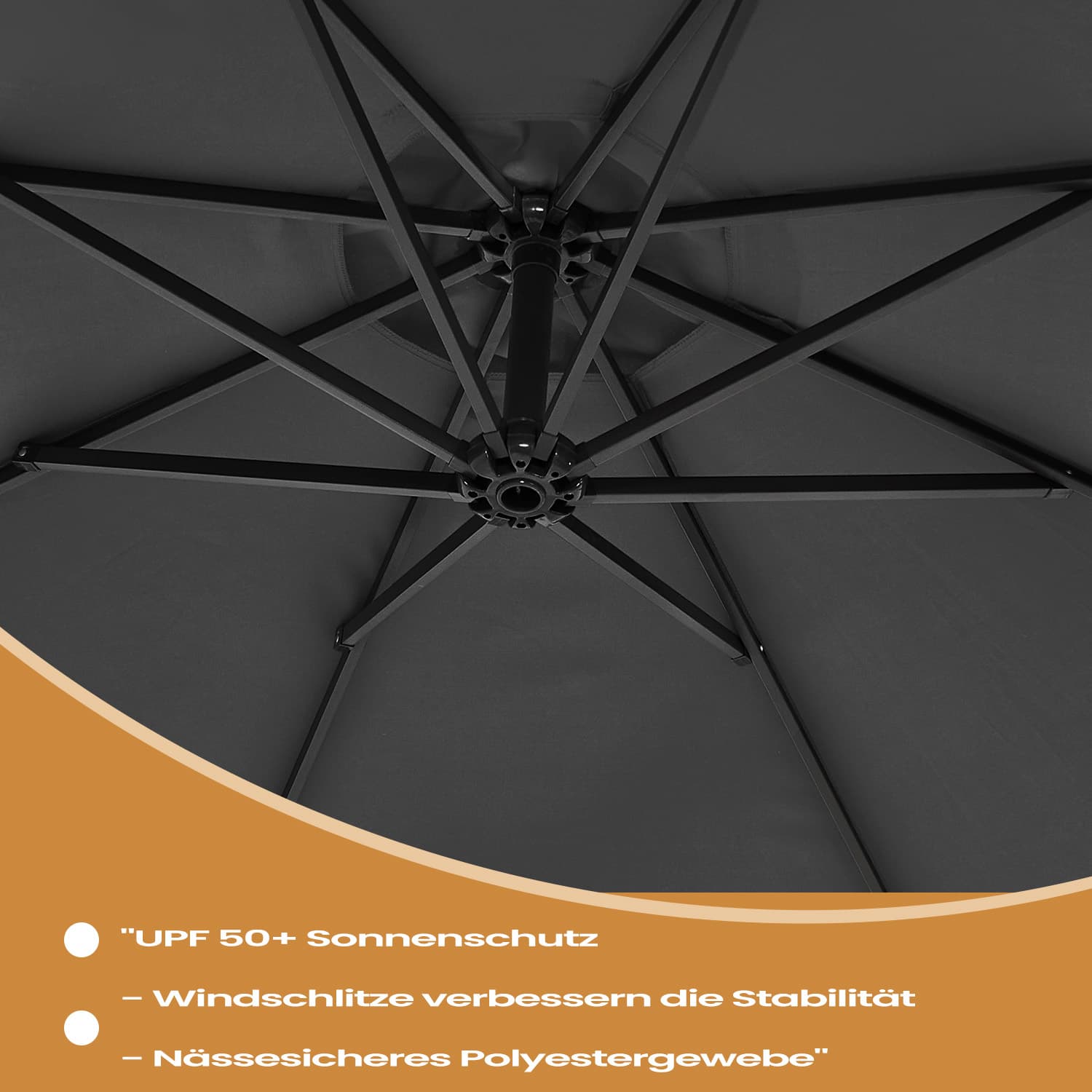 Cantilever Garden Umbrella - Fabric - Grey - 3 m with Offset Design and UPF 50+ Protection