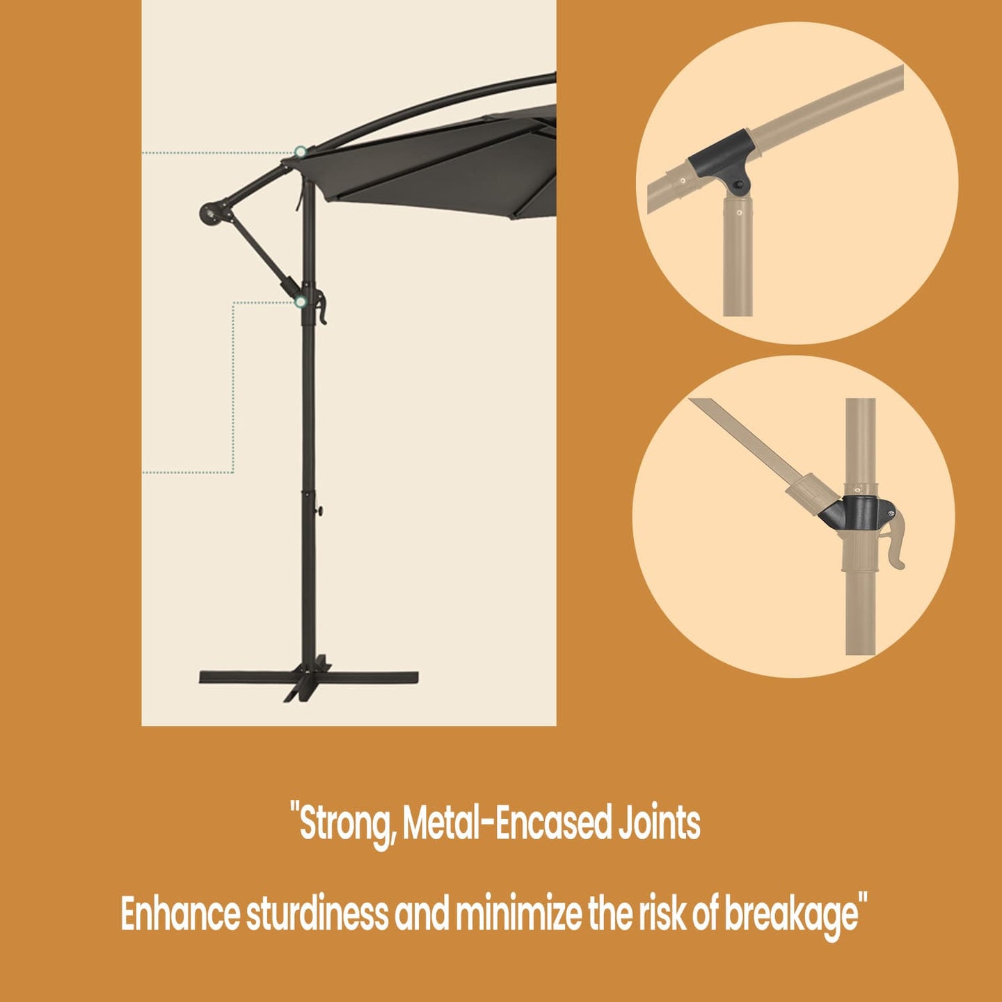 Cantilever Garden Umbrella - Fabric - Grey - 3 m with Offset Design and UPF 50+ Protection