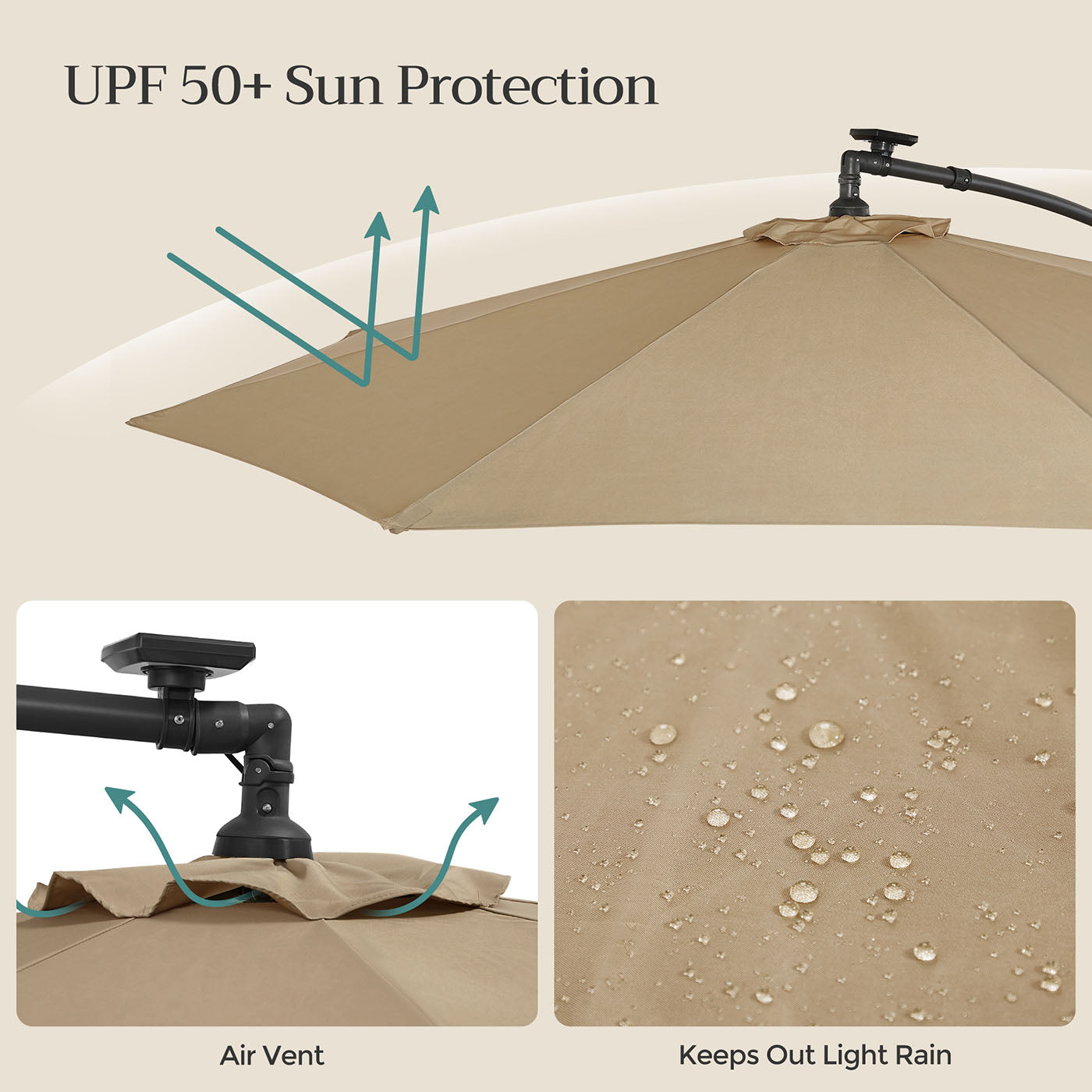 Cantilever Patio Umbrella - Fabric - Red - Solar-Powered LED Lights