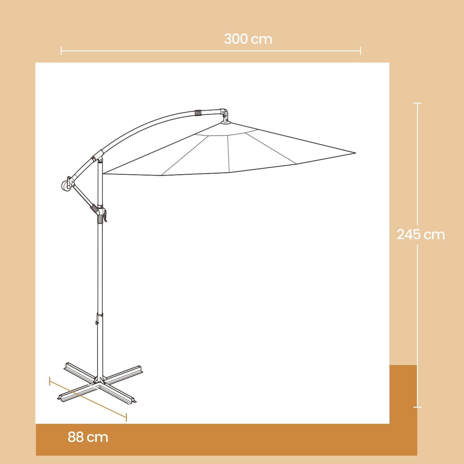 Cantilever Garden Umbrella - Fabric - Grey - 3 m with Offset Design and UPF 50+ Protection