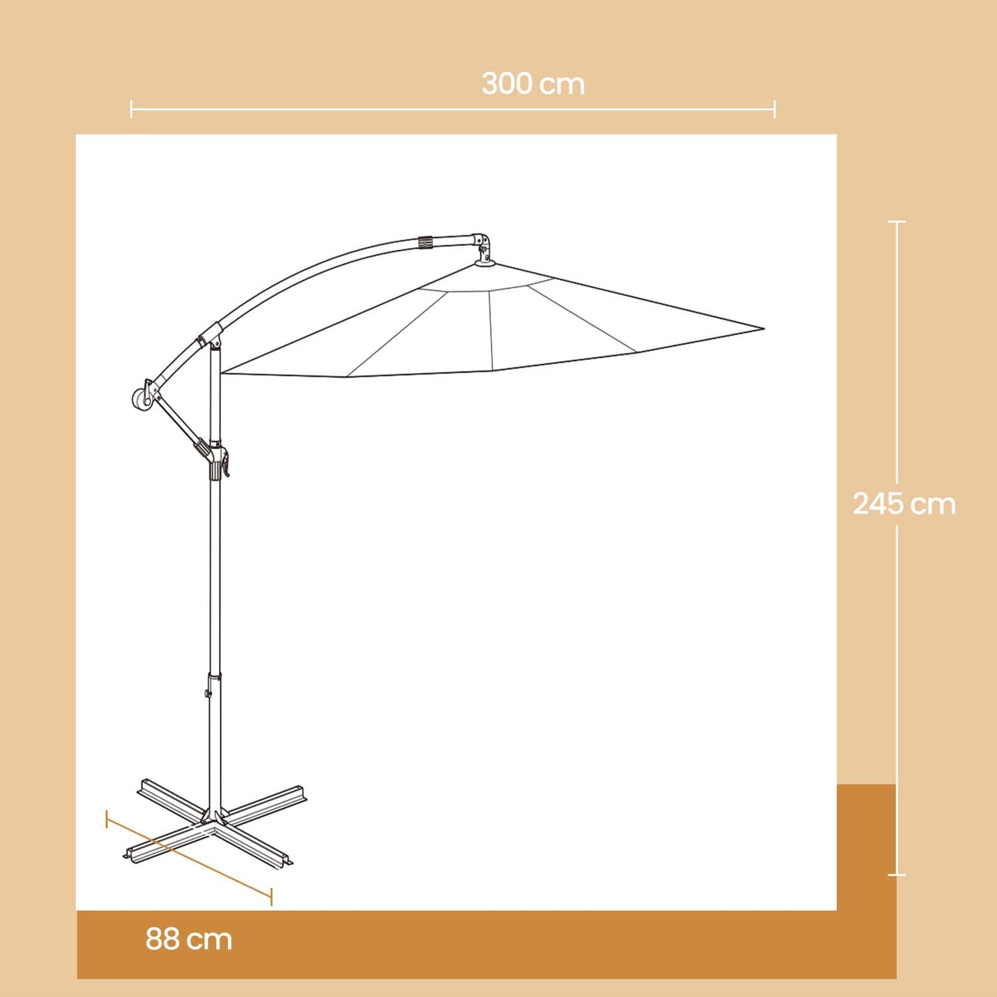 Cantilever Garden Umbrella - Fabric - Grey - 3 m with Offset Design and UPF 50+ Protection
