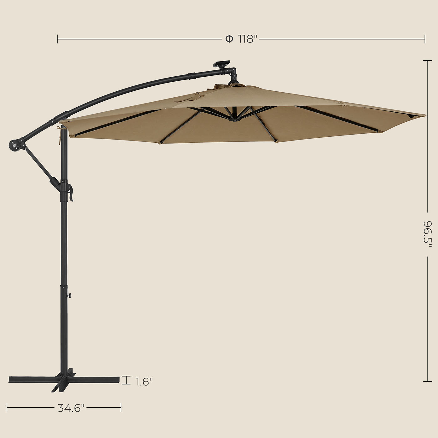 Cantilever Patio Umbrella - Fabric - Red - Solar-Powered LED Lights