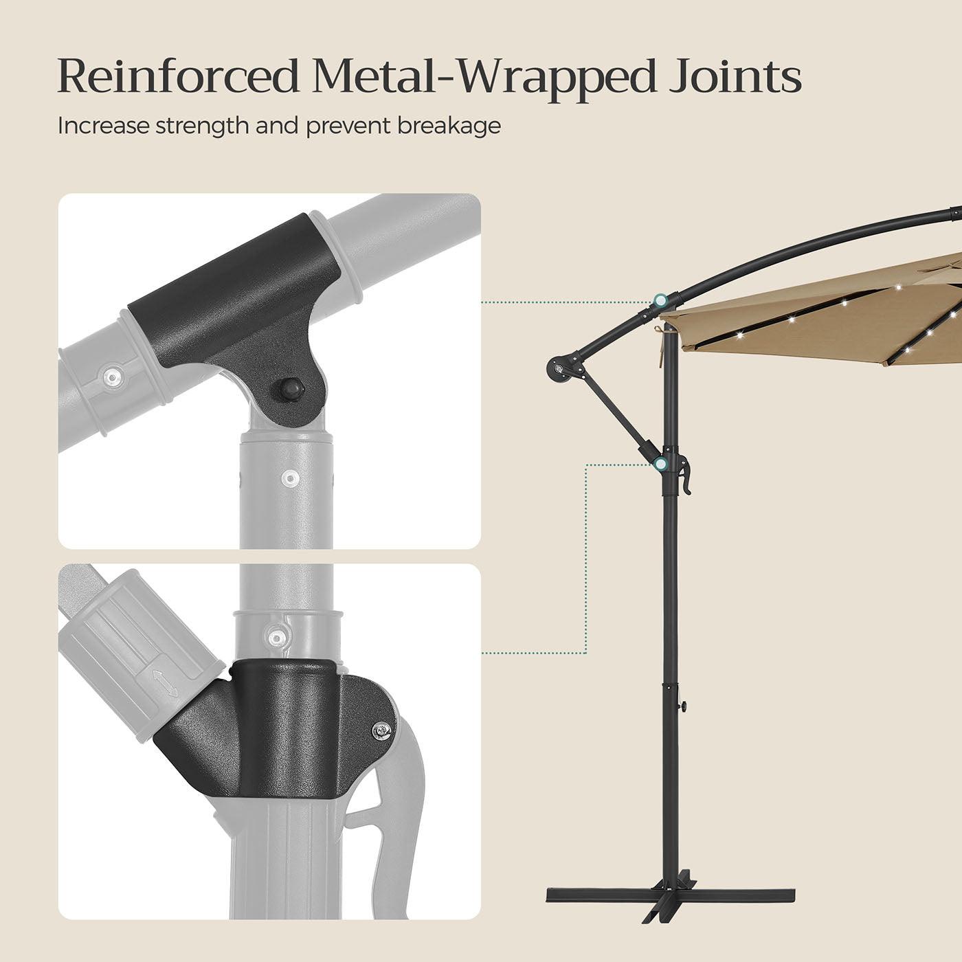 Cantilever Patio Umbrella - Fabric - Red - Solar-Powered LED Lights