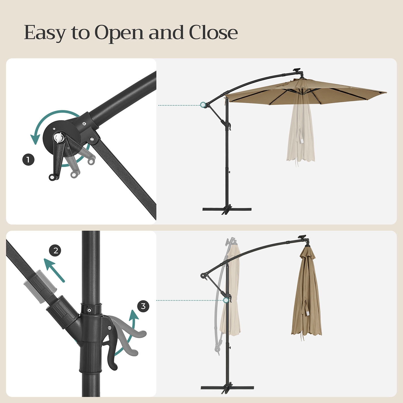 Cantilever Patio Umbrella - Fabric - Red - Solar-Powered LED Lights