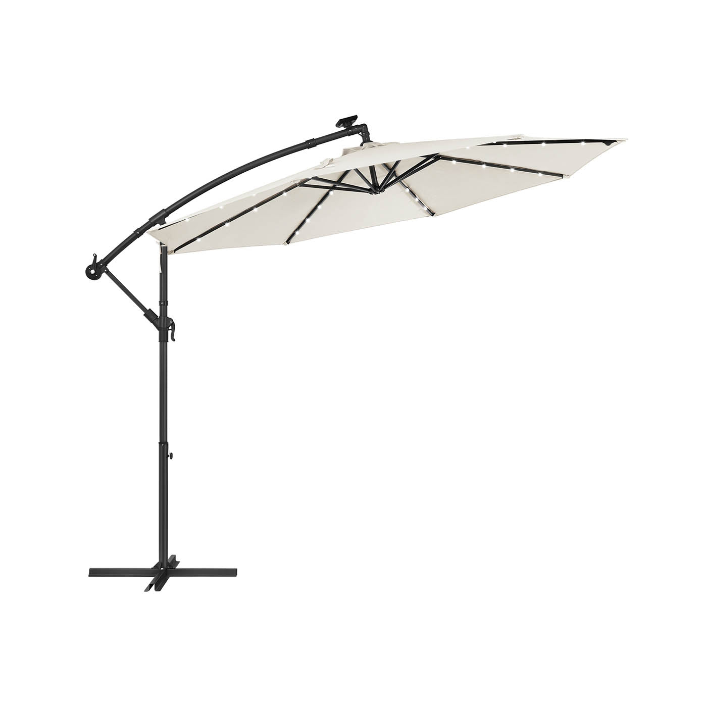 Cantilever Garden Parasol - Fabric - Red - Solar-Powered LED Lights