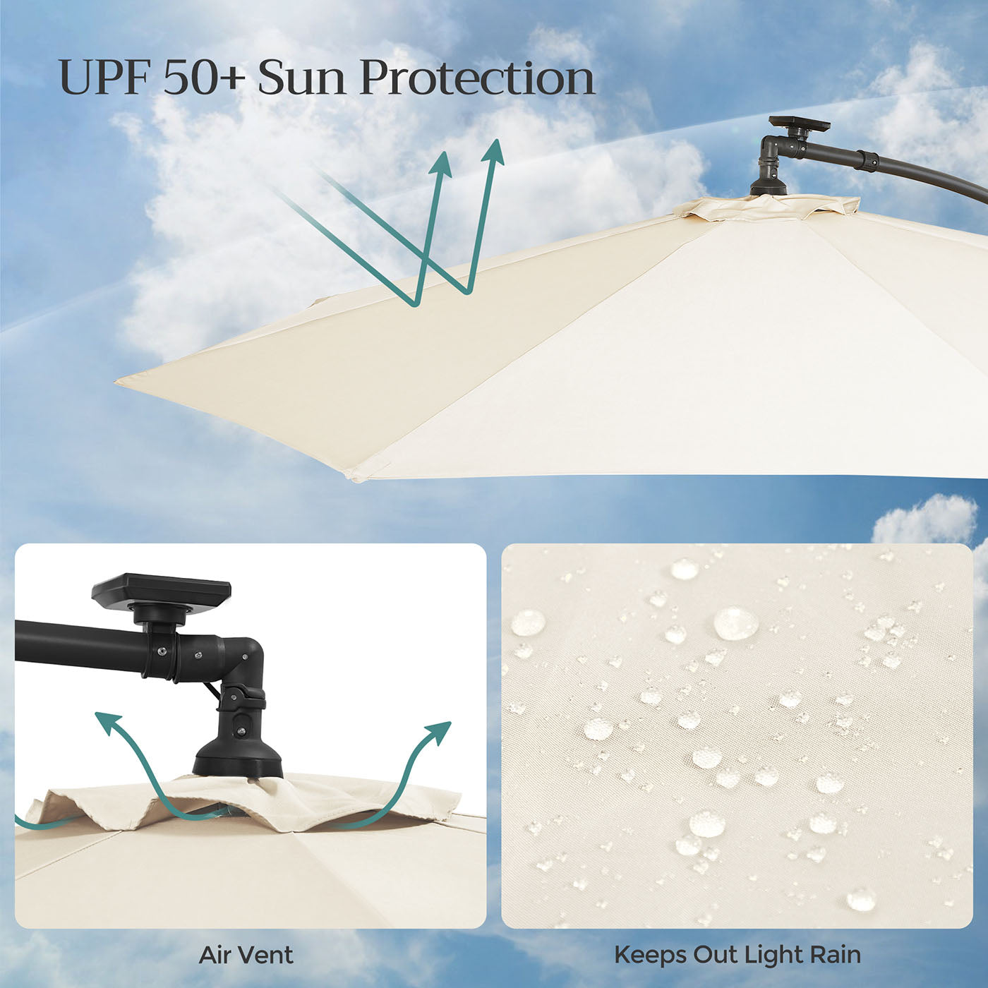 Cantilever Garden Parasol - Fabric - Red - Solar-Powered LED Lights