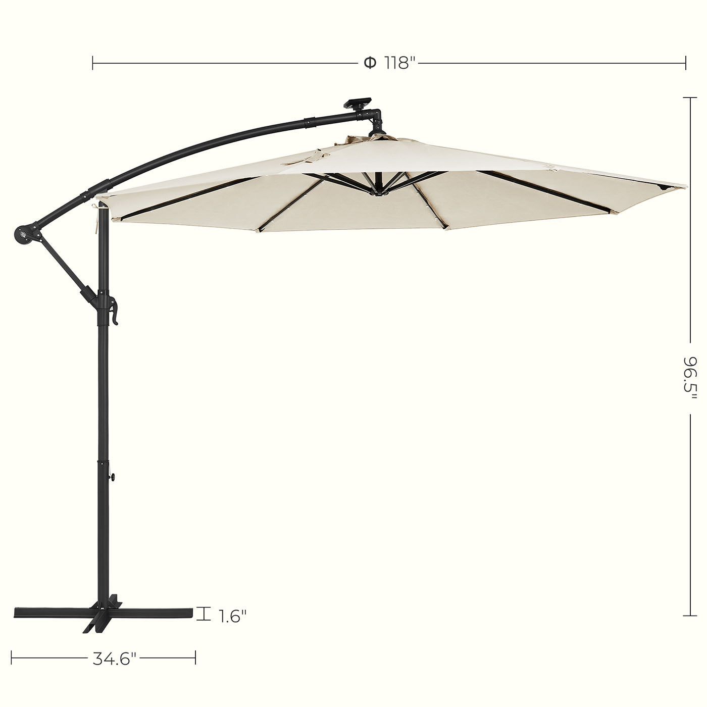 Cantilever Garden Parasol - Fabric - Red - Solar-Powered LED Lights