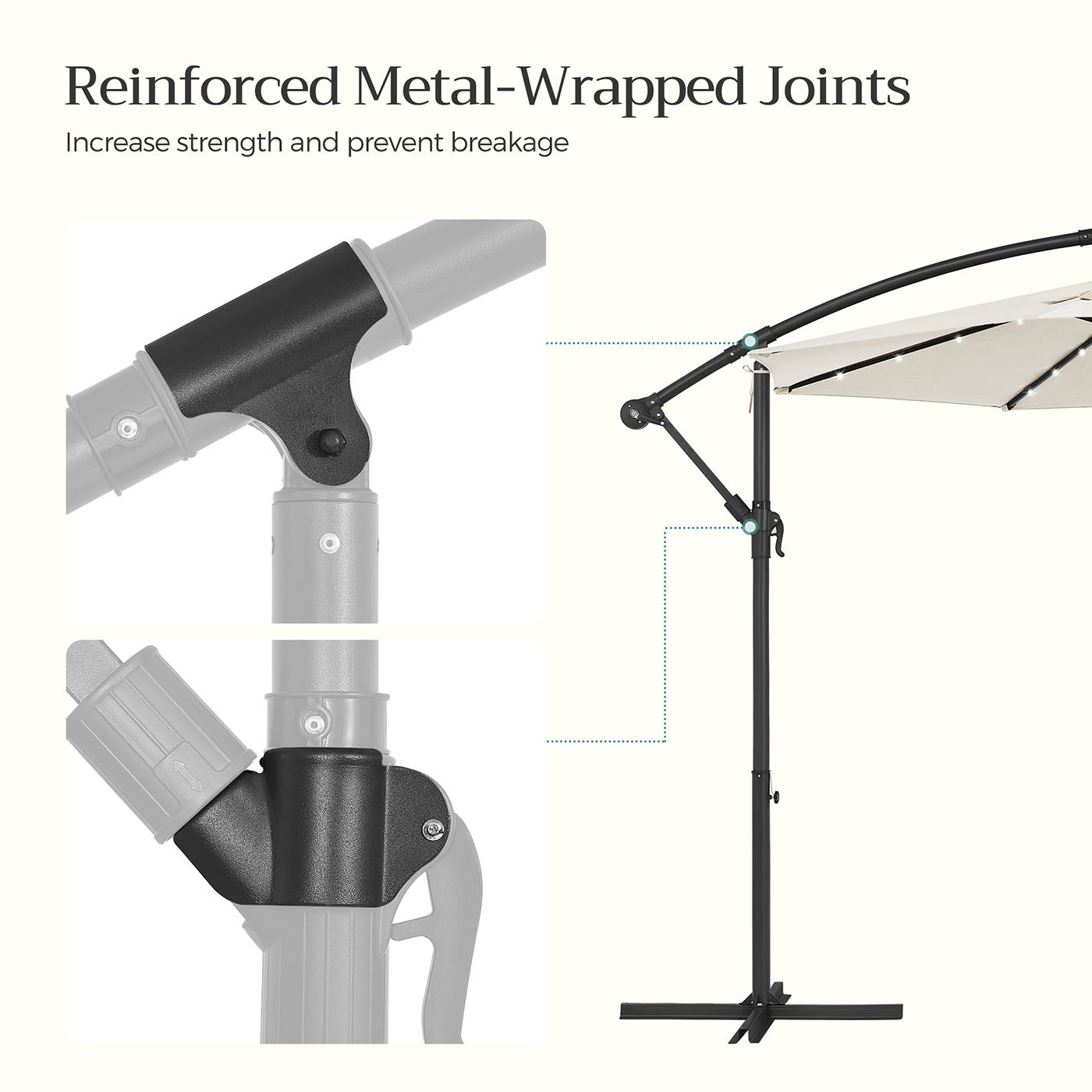 Cantilever Garden Parasol - Fabric - Red - Solar-Powered LED Lights