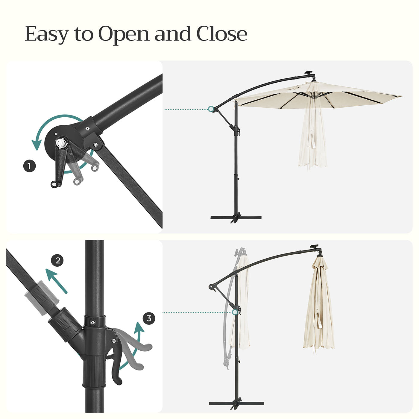 Cantilever Garden Parasol - Fabric - Red - Solar-Powered LED Lights