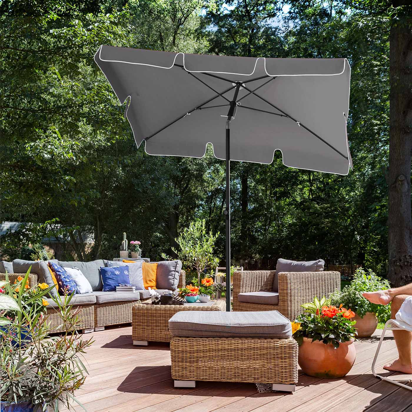 Rectangular Parasol - Grey - PA-Coated Canopy