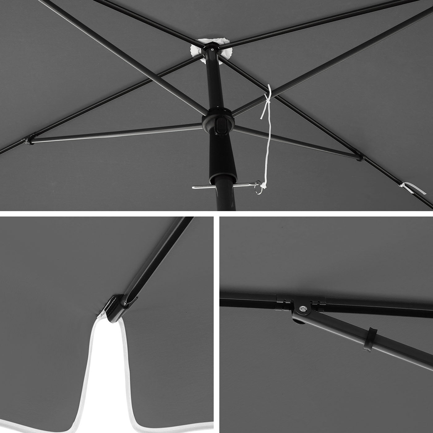 Rectangular Parasol - Grey - PA-Coated Canopy
