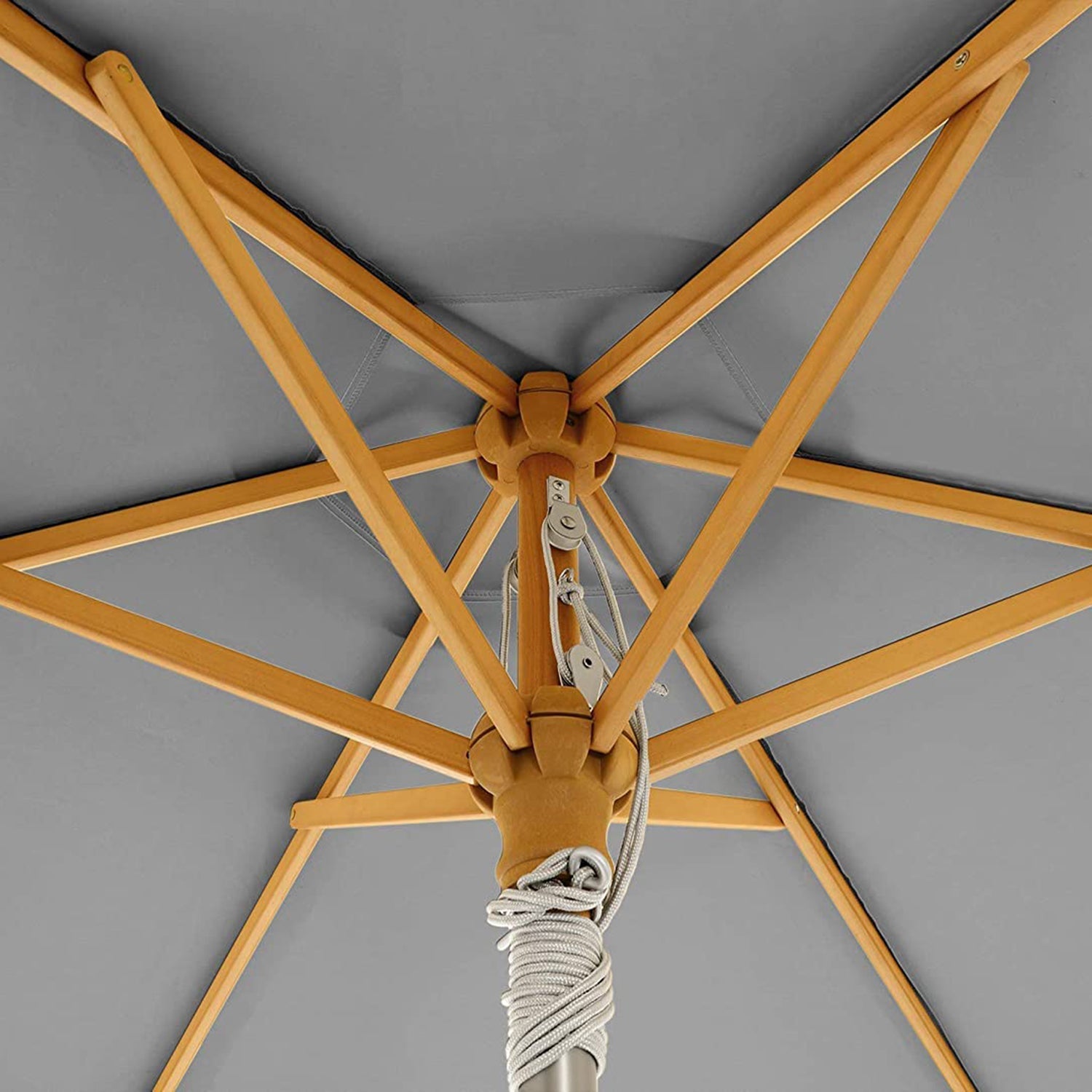 Wooden Patio Umbrella - Wood - Beige - UV Protection UPF 50+ with Tilt Feature
