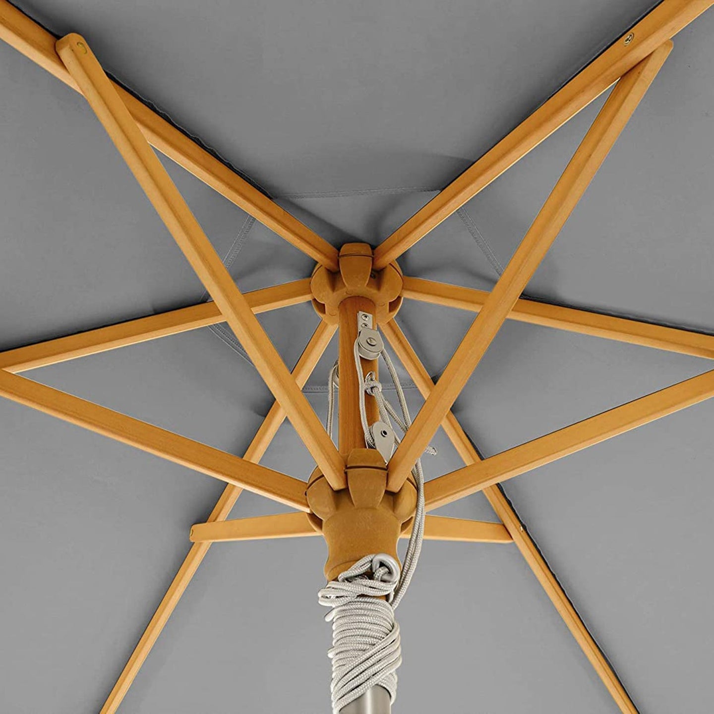 Wooden Patio Umbrella - Wood - Beige - UV Protection UPF 50+ with Tilt Feature