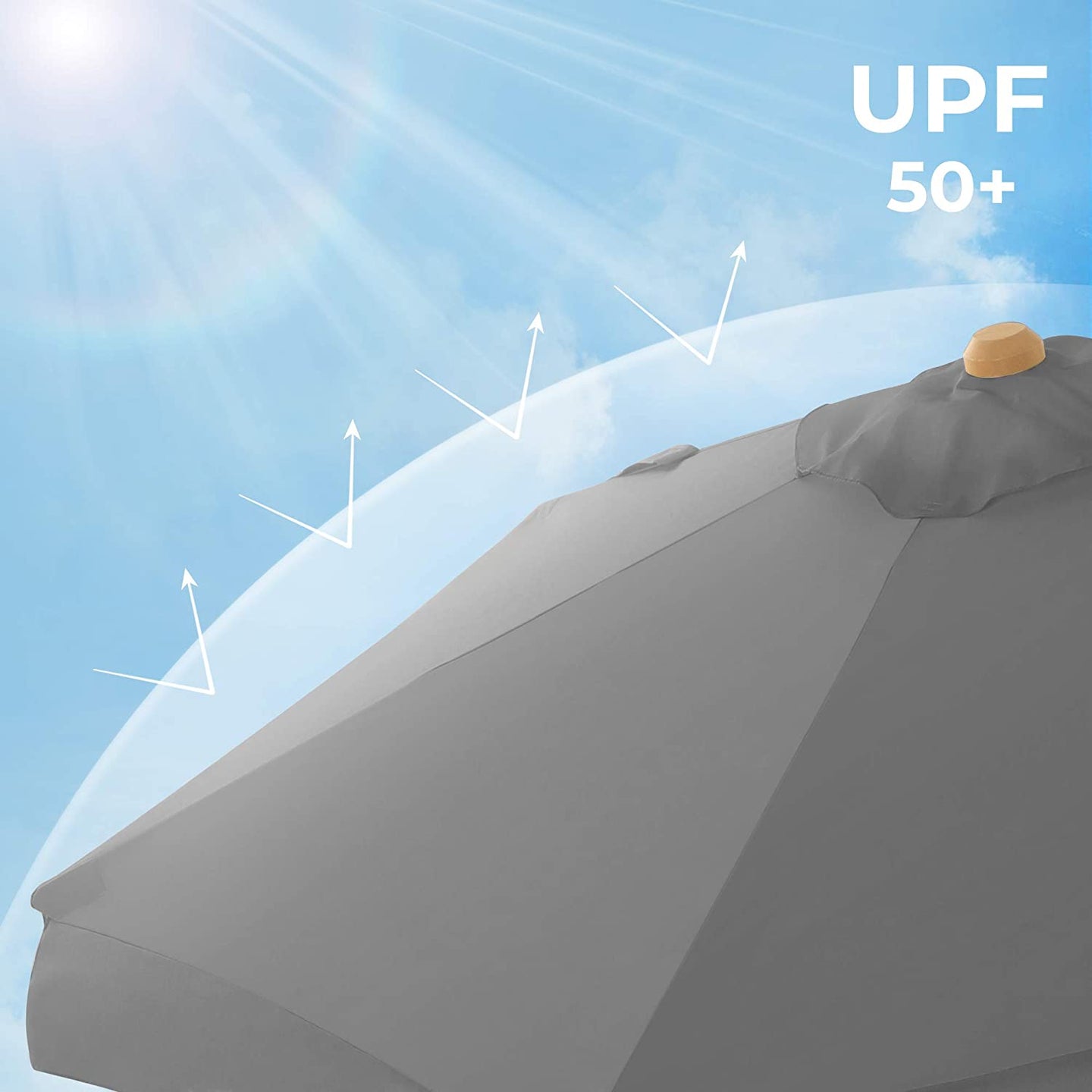 Wooden Patio Umbrella - Wood - Beige - UV Protection UPF 50+ with Tilt Feature