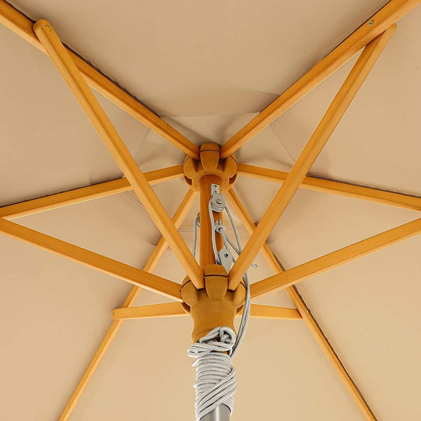Garden Parasol - Wood - Beige - 2m with UPF 50+ Protection and Tilt Feature