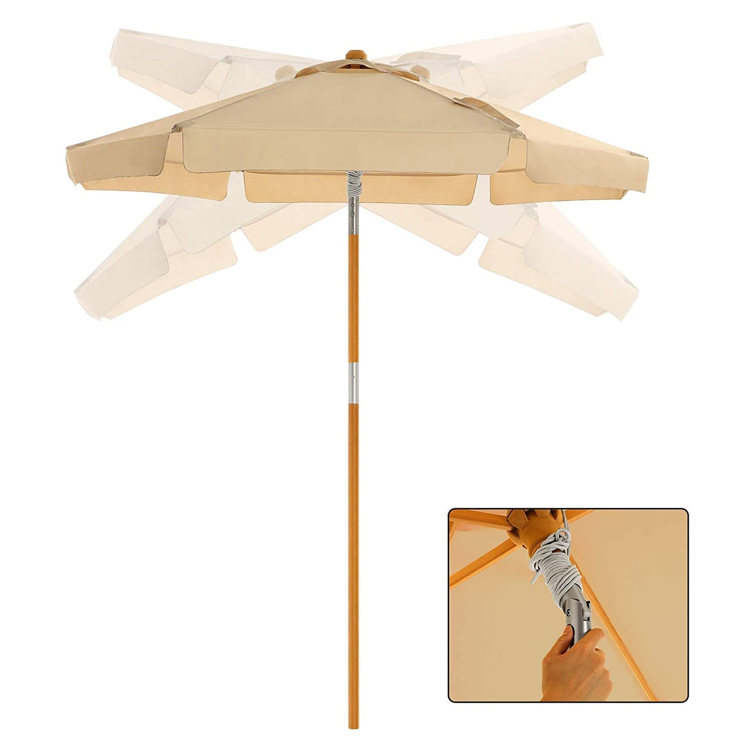 Garden Parasol - Wood - Beige - 2m with UPF 50+ Protection and Tilt Feature