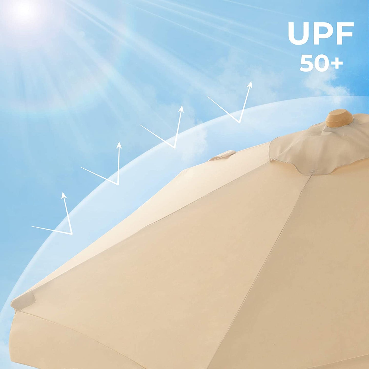 Garden Parasol - Wood - Beige - 2m with UPF 50+ Protection and Tilt Feature